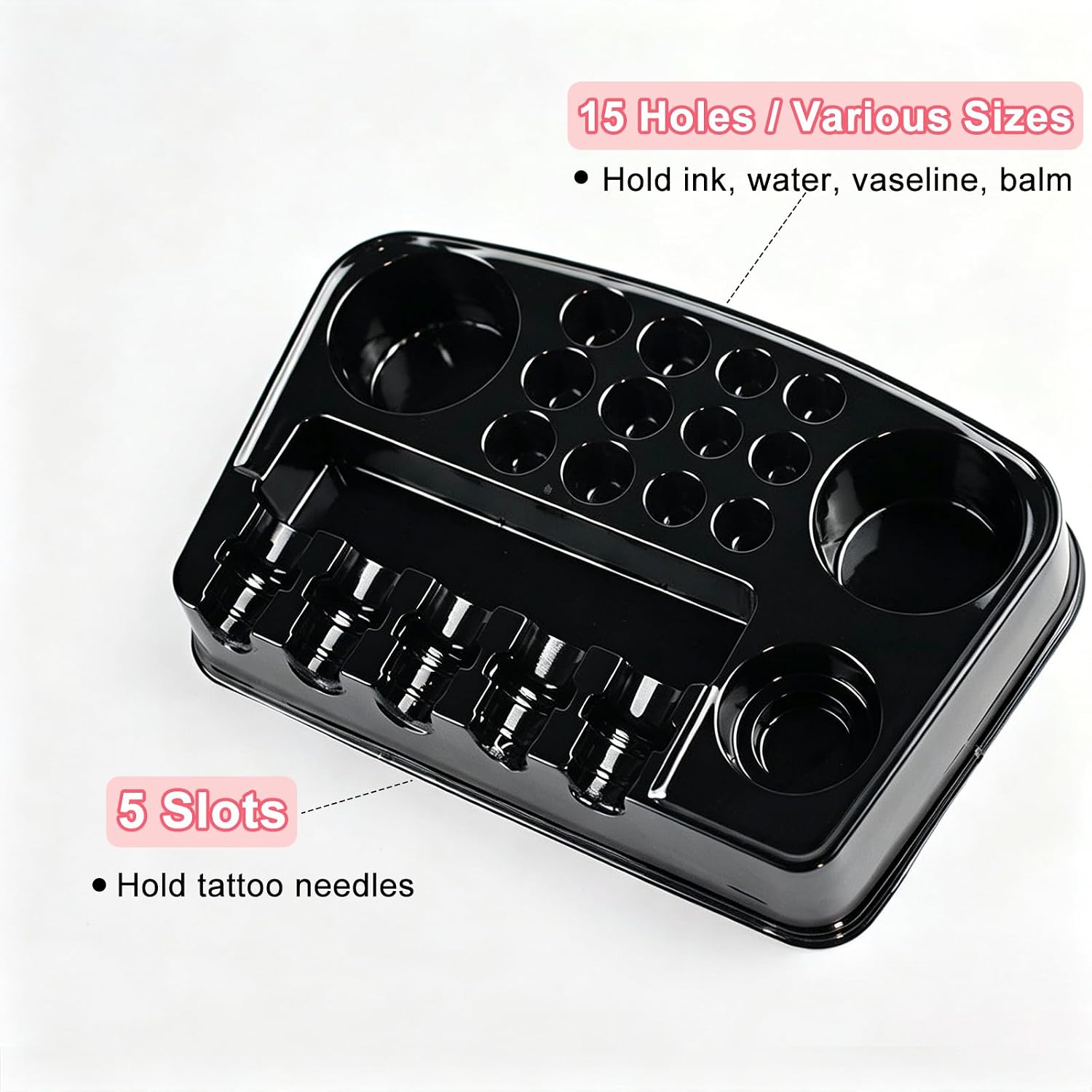 12PCS Black Tattoo Ink Caps Trays Disposable Tattoo Needle Cartridge Holder Organizer Plastic Ink Cups