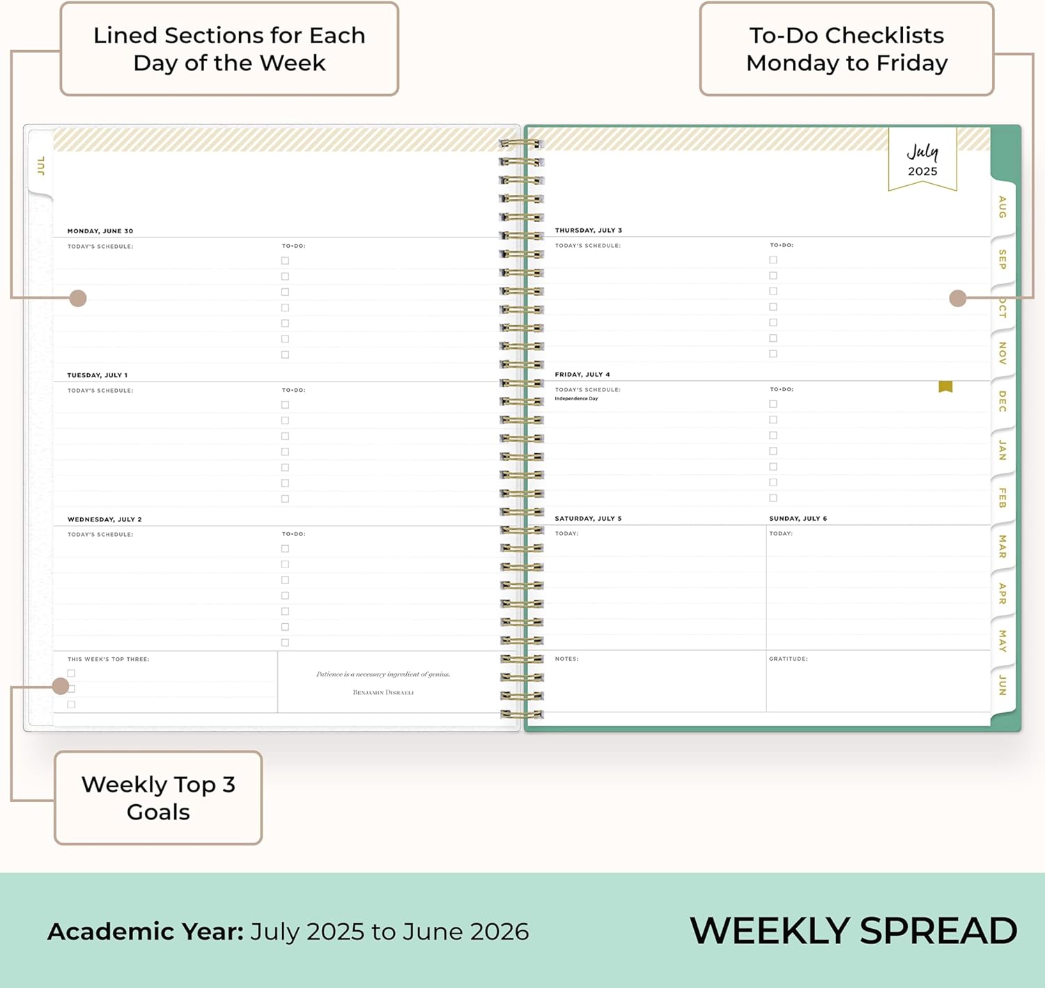 Blue Sky Day Designer 2025-2026 Weekly and Monthly Academic Year Planner Calendar, July 2025 - June 2026, 8.5" x 11", Flexible Cover, Laminated Tabs, Storage Pocket, Includes Stickers, Palms