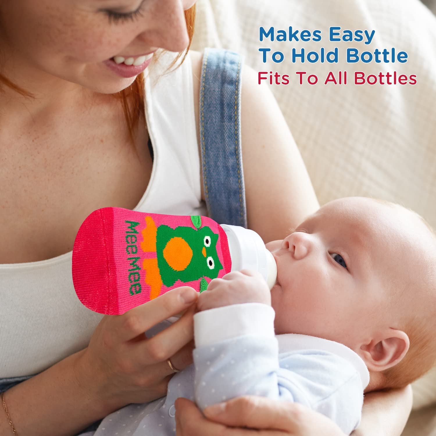 Mee Mee Soft Plush Stretchable Baby Feeding Bottle Cover with Cute Animated Overall Print (Pk-2) Multicolour - Image 6 thumbnail