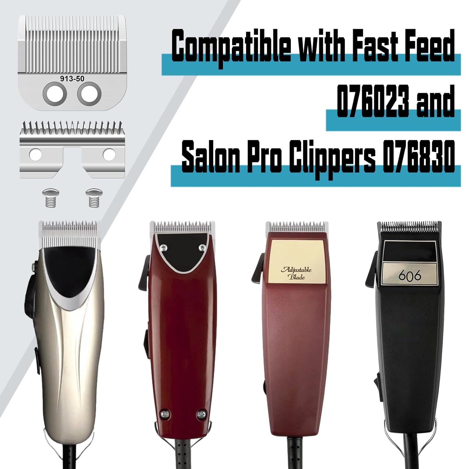 Adjustable Medium Blade Compatible with Oster Fast Feed 076023 and Salon Pro Clippers 076830 Blades Replacement,2 Pack