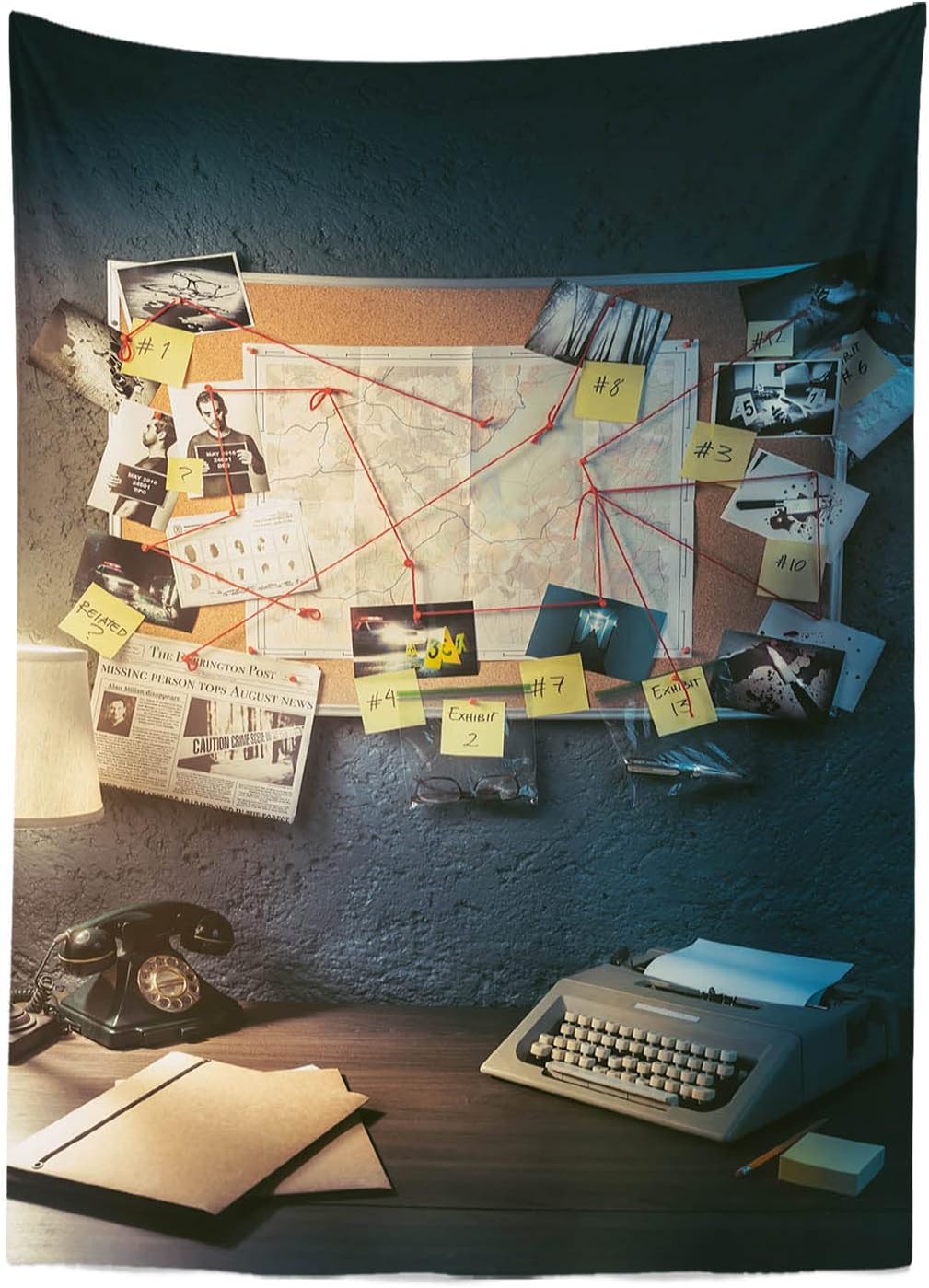 CORFOTO 6.5x10ft Spy Photo Backdrop Police Office Detective Board Evidence Background Crime Scene Maps Backdrop for Mystery Party Supplies Spy Party Decorations Police Mystery Crime Clue Photo Booth