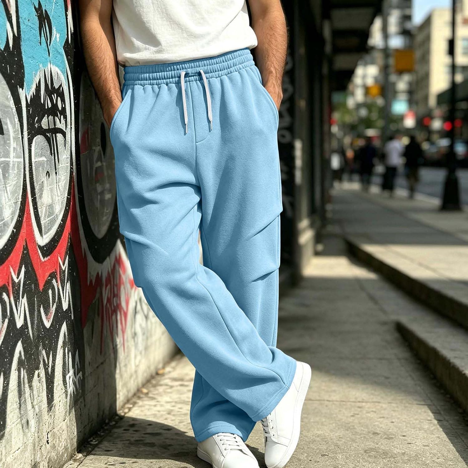 Men's Oversized Y2K Wide Leg Sweatpants Side Pleated with Pockets