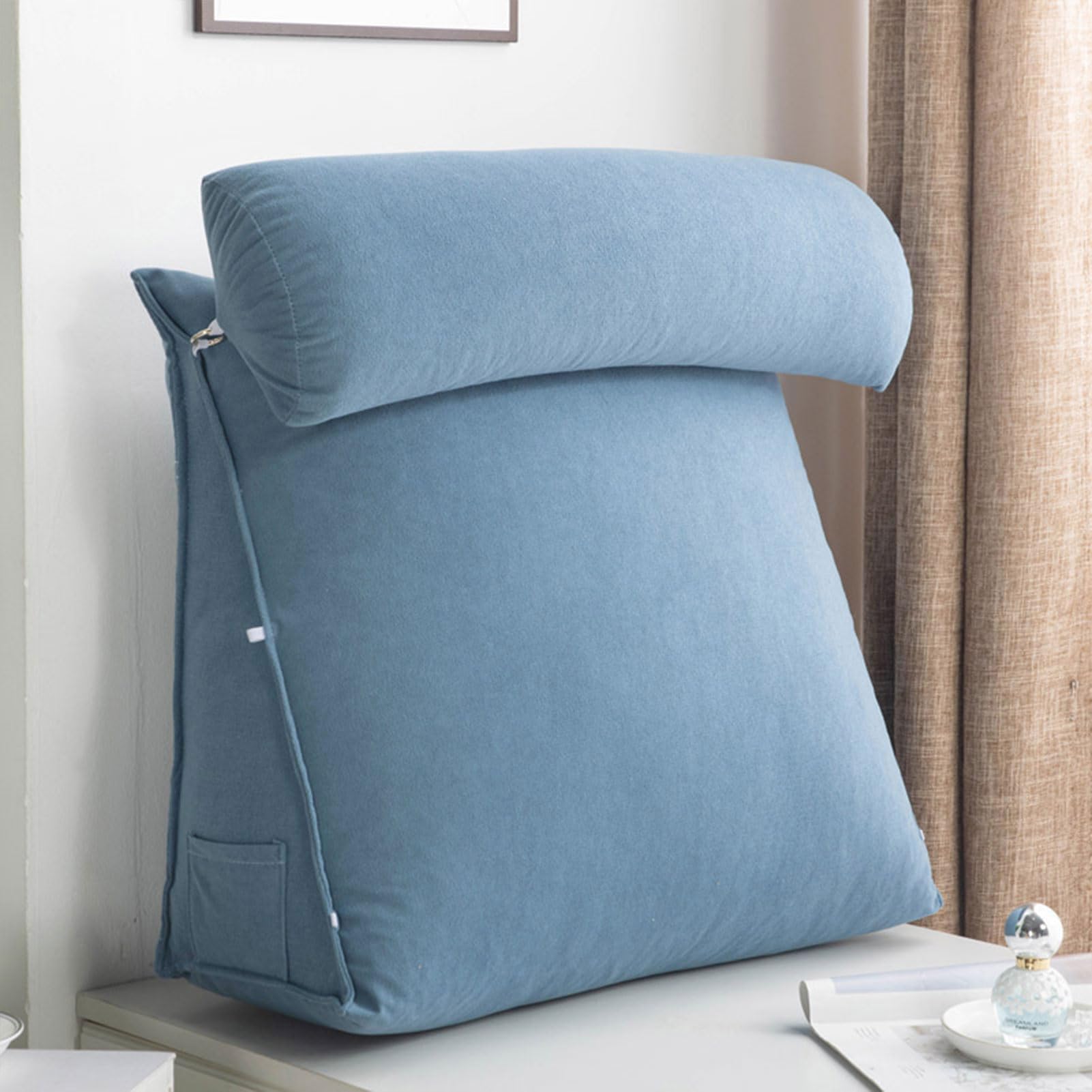 SDFGdtruR back pillow， Triangular Wedge Pillow,Ergonomic Reading,Backrest With,Breathable Back Relax(Iris Blue,60x50x22cm)