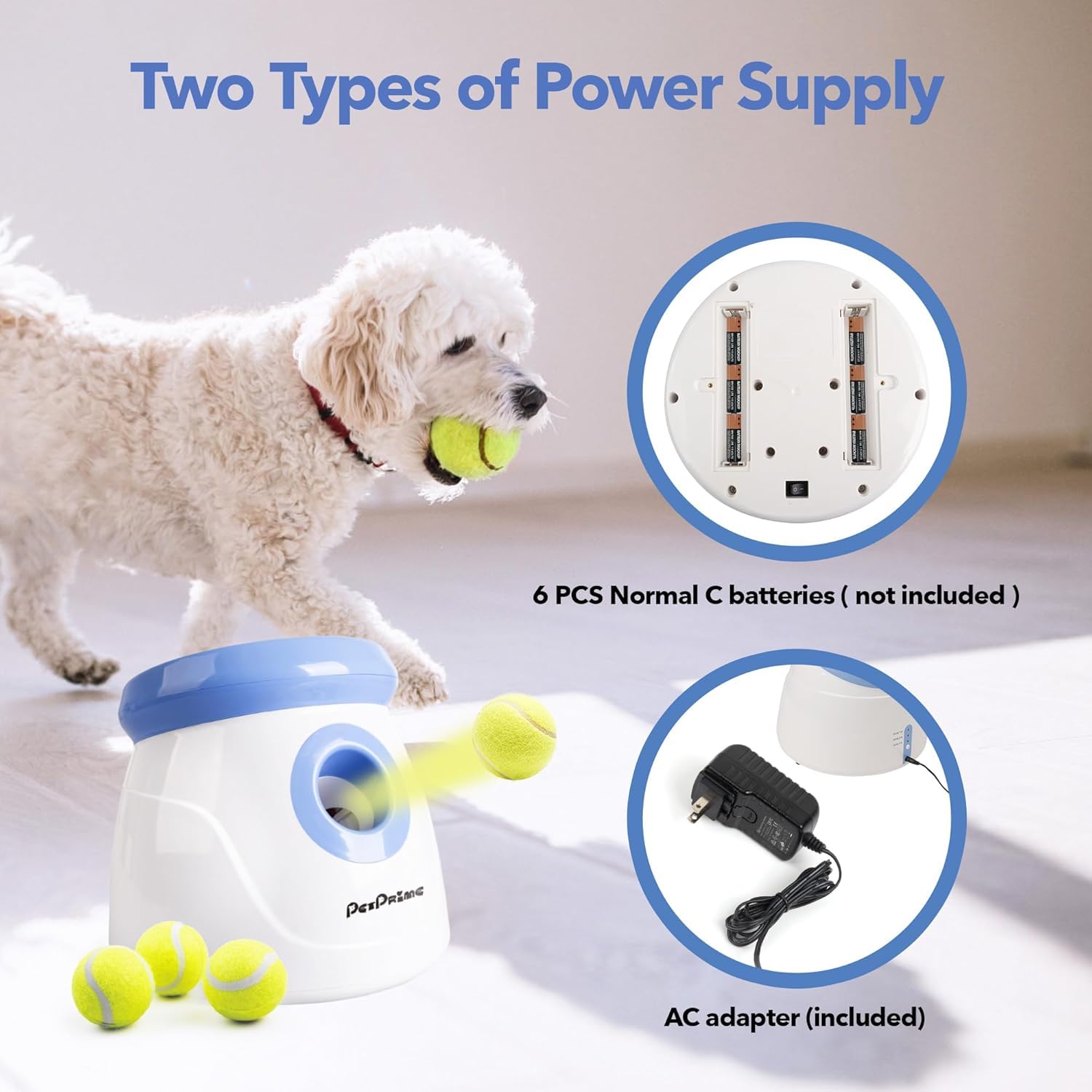 Pet Prime Lanzador de pelotas automático, para perros y perros, 3 pelotas de tenis, incluye máquina interactiva para perros pequeños y medianos – Distancia de lanzamiento 3-9 metros, mini estilo