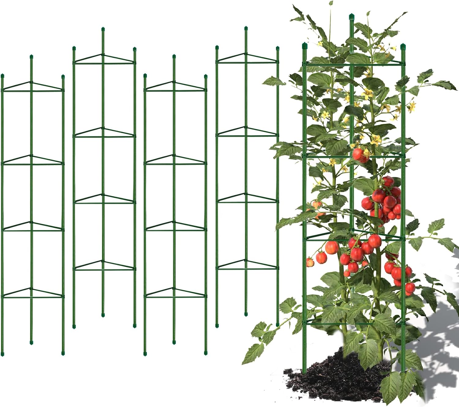 Tomato Cage, 5ft Tomato Cages for Garden 6-Pack Tomato Cage Support Green Garden Plant Sticks/Stakes for Climbing Plants, Vegetables, Fruit, Flowers 5 FT - 6 PACK Green