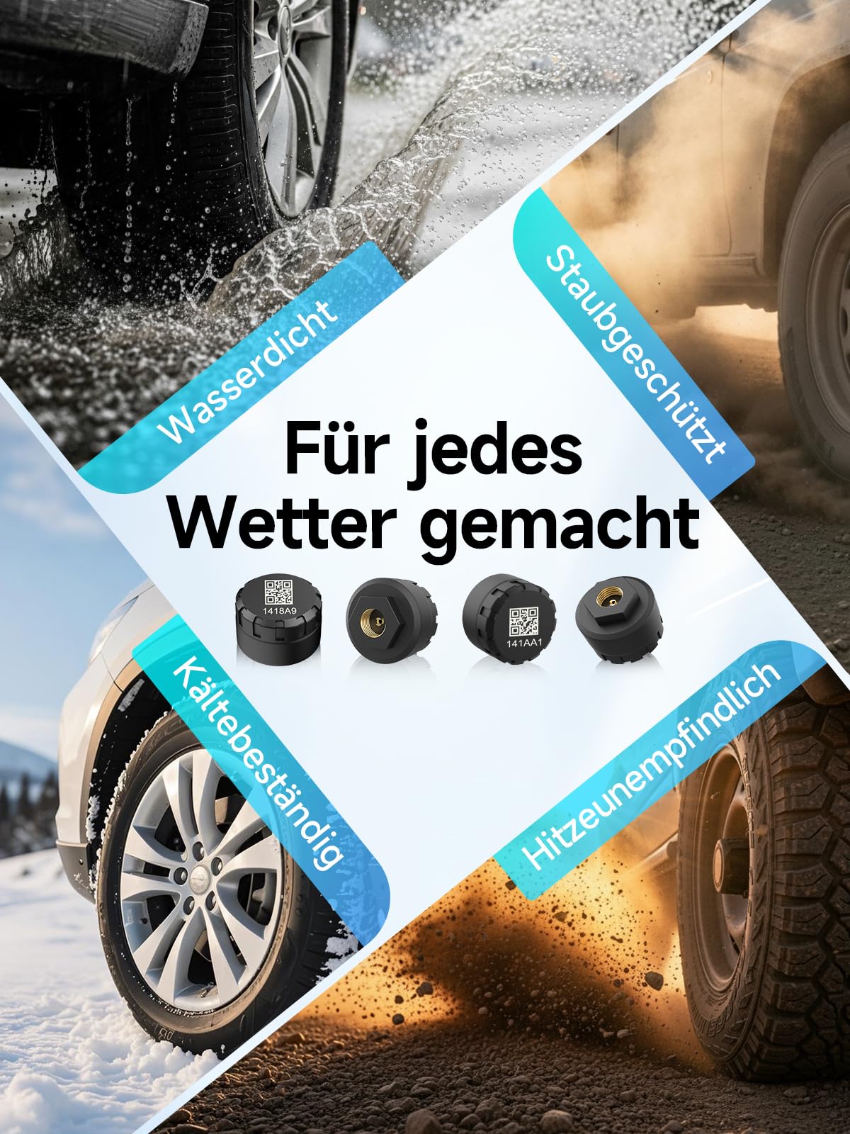 Moman Motorrad TPMS 4 Sensoren Reifendruck-Kontrollsystem mit App, Reifendruck & Temperatur Monitor mit Alarmfunktion, Nur iOS & Android Kompatibel
