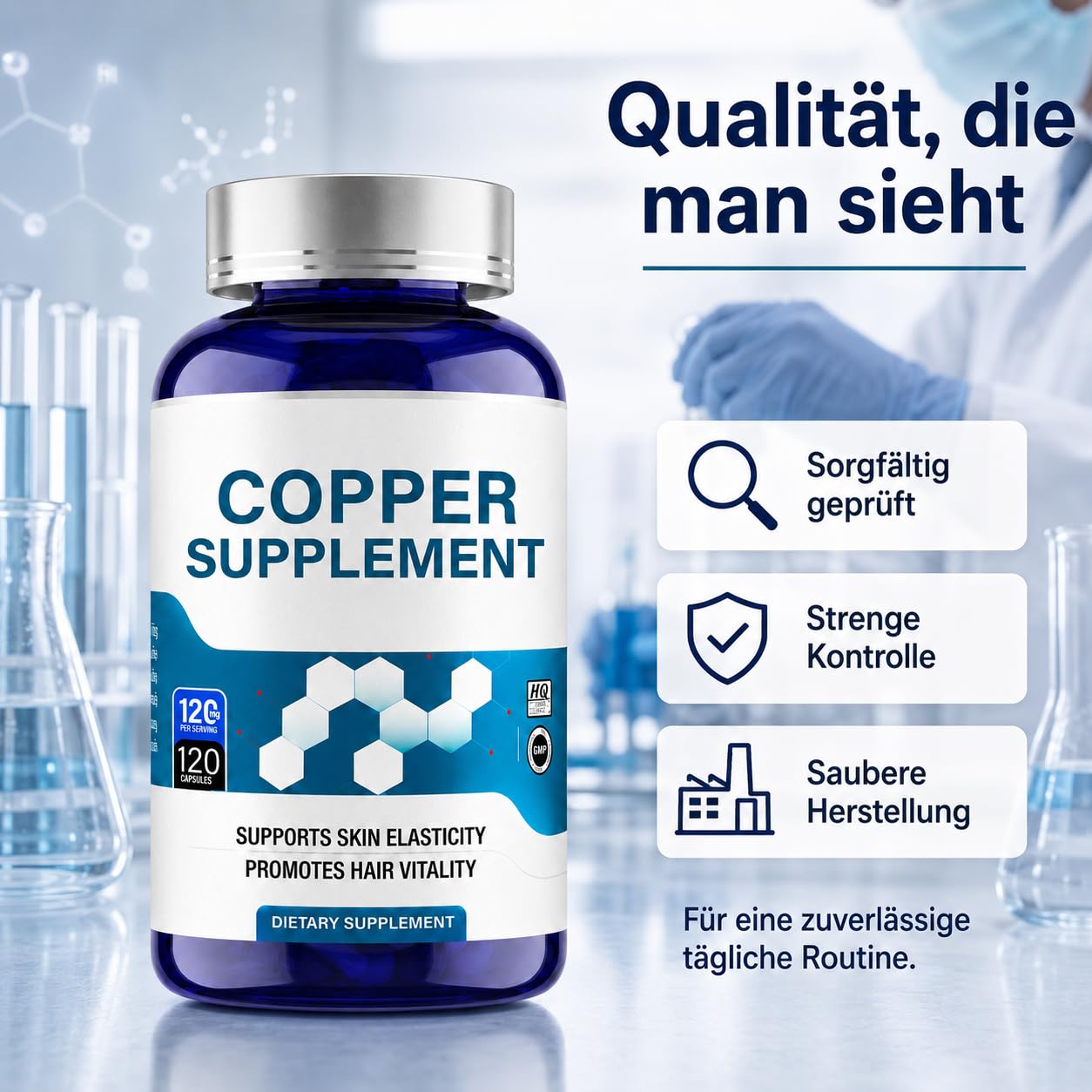 Kupfer Bisglycinat Kapseln, Copper Supplement, 120 Stück | Hochwertige Chelat-Formel für Alltag, Ernährung und bewusste Mineralstoffversorgung