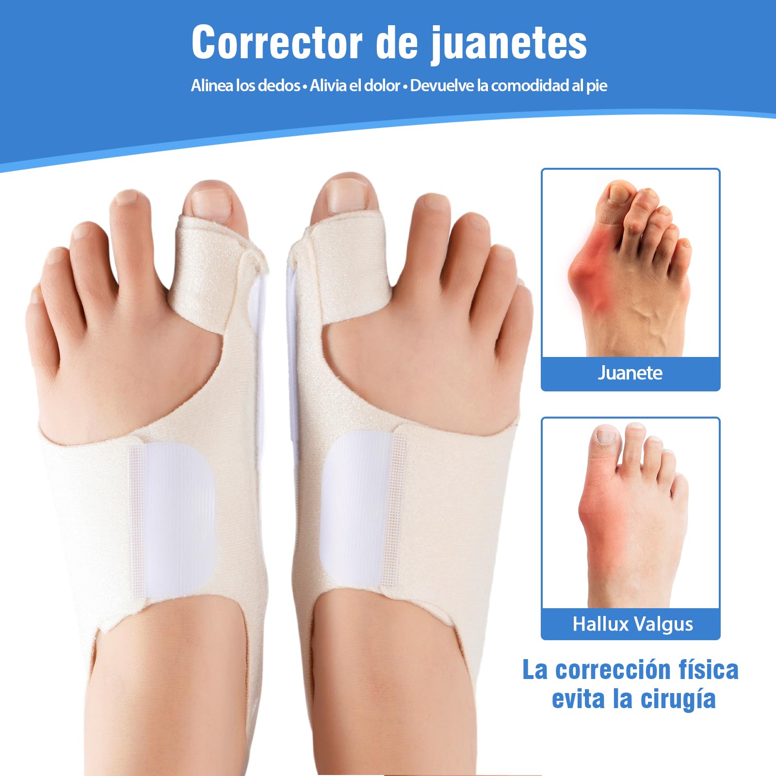 Corrector de Juanetes para Mujer y Hombre – Separador Dedos Pie Ajustable con Almohadilla de Gel para Aliviar el Dolor de Juanetes – Talla Única, 1 Par