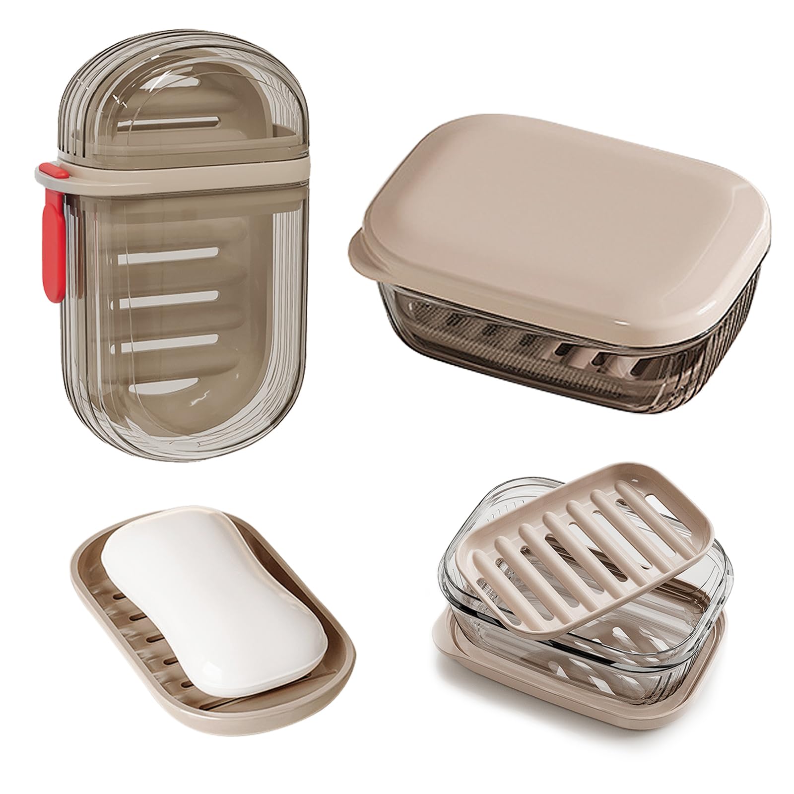 Jianglai Lear Soap Dish Holder With Lid, Leakproof And Waterproof Travel Soap Case With Drainage, Portable Sealed Shower Soap Box, Perfect For Bathroom Shower, Travel, Camp, Gym, Outdoor (V+H)