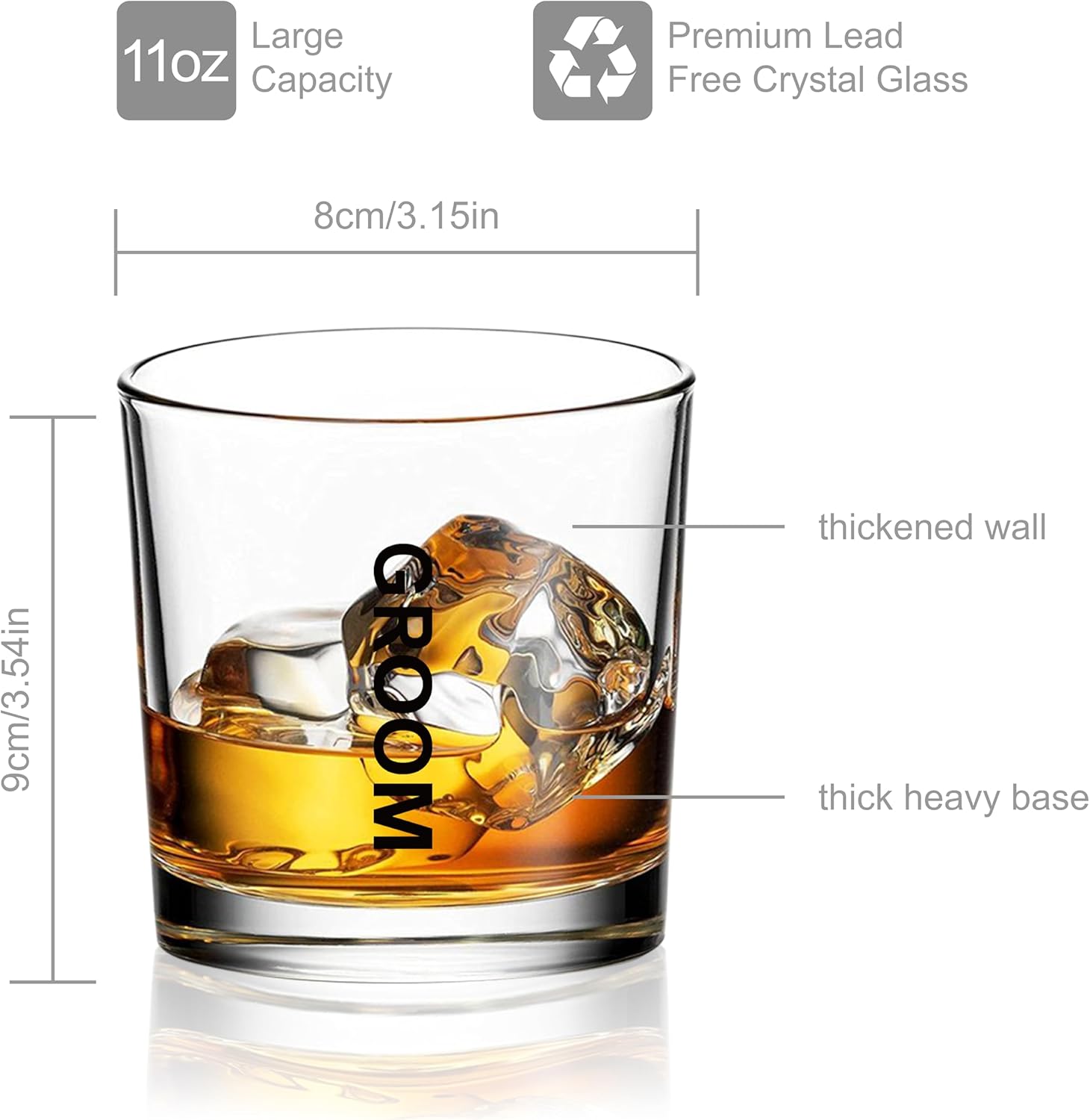 Groomsmen Gifts Set of 8, Old Fashioned Whiskey Glasses, Bachelor Party Favors Decorations Groosman Accessories,11oz Scotch Bourbon Glasses Whiskey Tumblers, Team Groom Supplies