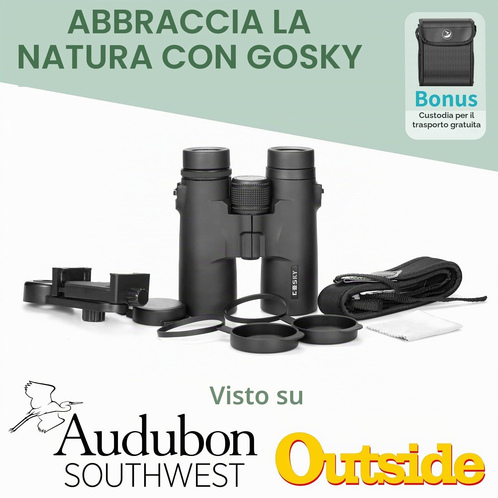 Gosky - Binocolo con prisma a tetto, 10 x 42 per adulti, HD, binocolo professionale per bird watching, viaggi, osservazione delle stelle, caccia, concerti, sport, prisma BAK4, lenti FMC