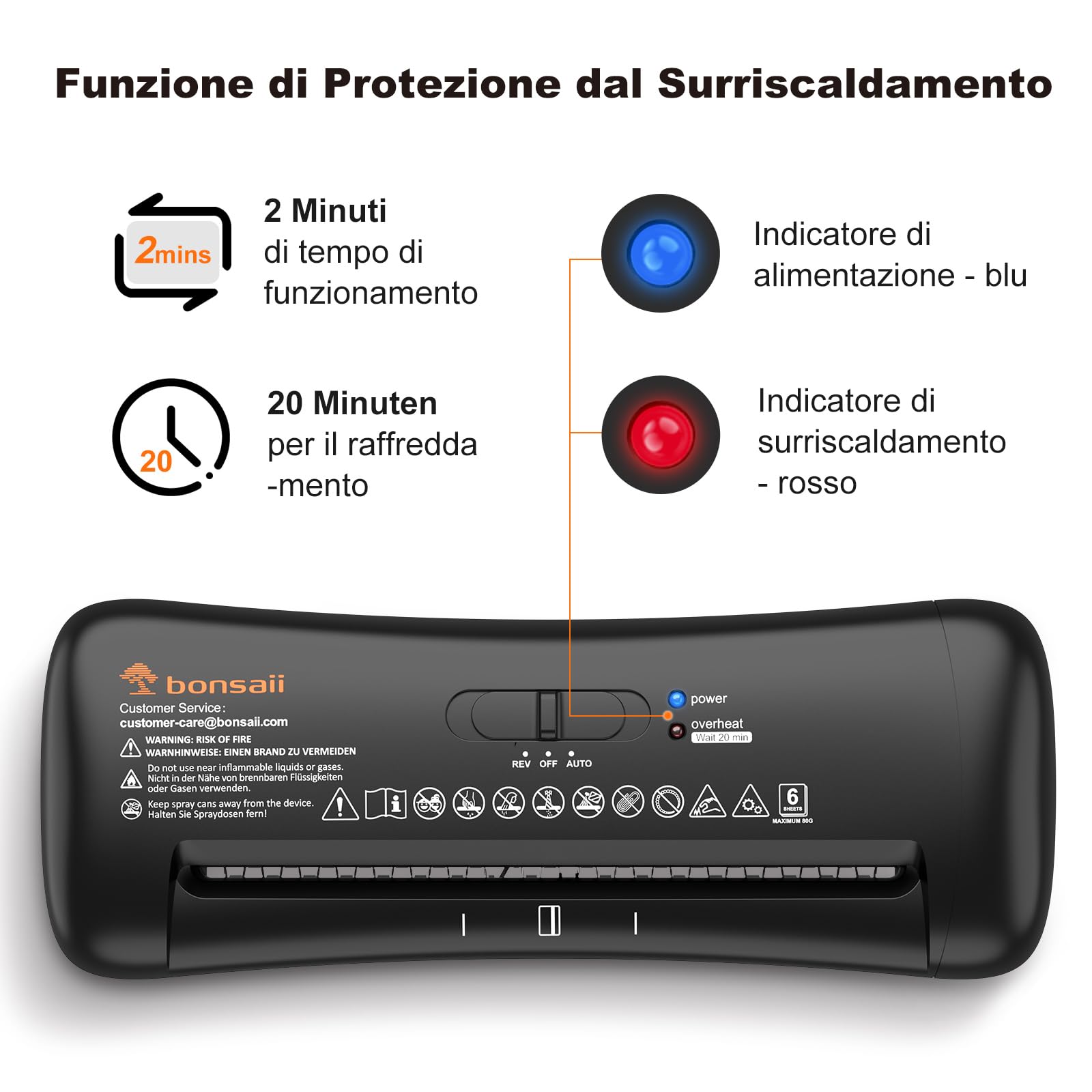 Bonsaii Distruggi Documenti, Taglio a Strisce 6mm, Fino a 6 Fogli, Compatibile con Cestini 28-42 cm, Distrugge Carta & Carte di Credito, Protezione da Surriscaldamento, 3 Modalità, S119-A