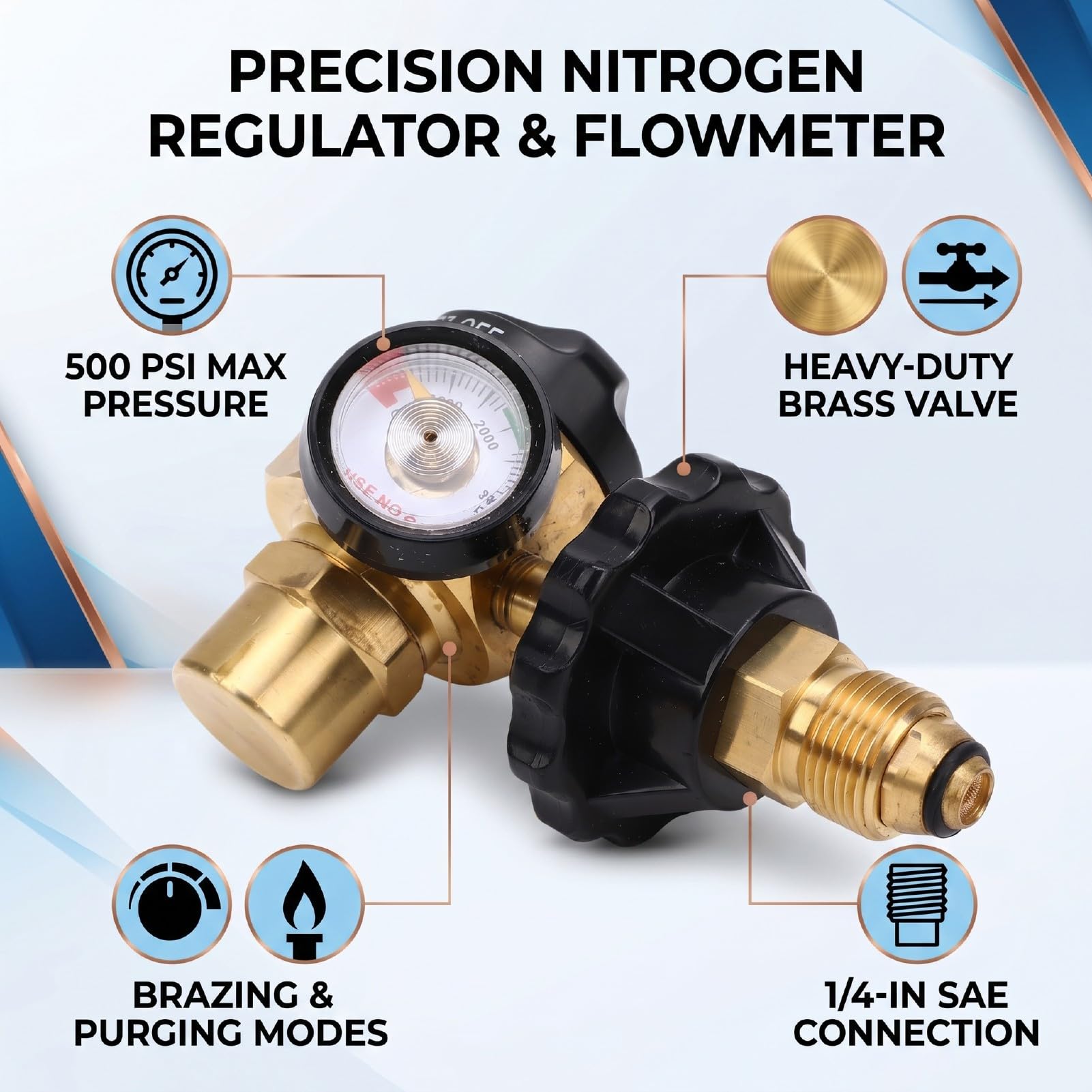 Bewinner Regulator Azotu 500psi z Przepływomierzem, Zawór Regulacji