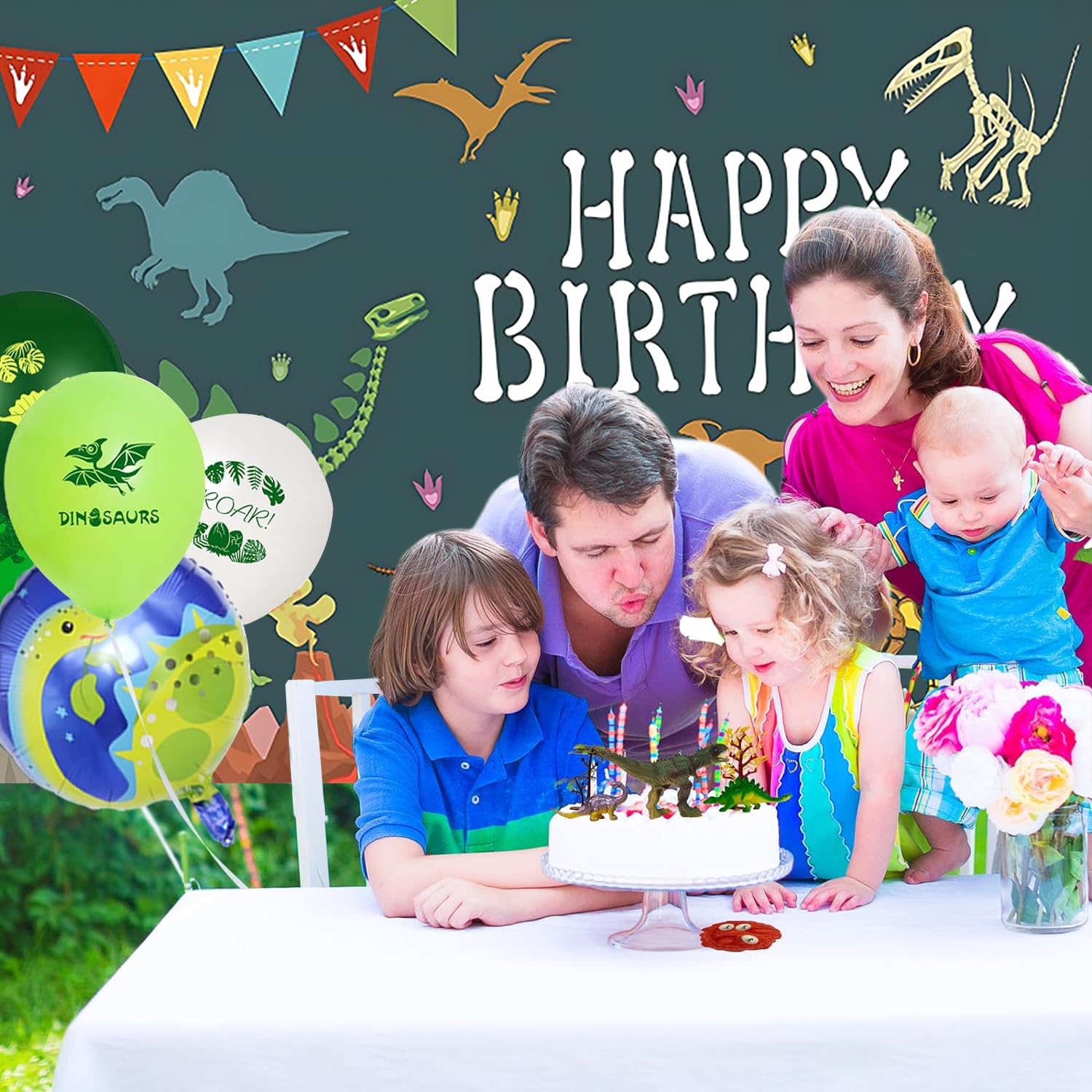 3x2.4m Sfondo Dinosauro Buon compleanno mondo dei dinosauri sfondo fotografico Baby Shower bambini ragazzi ragazze tema Dino decorazioni per feste di compleanno Banner Photo Booth Props