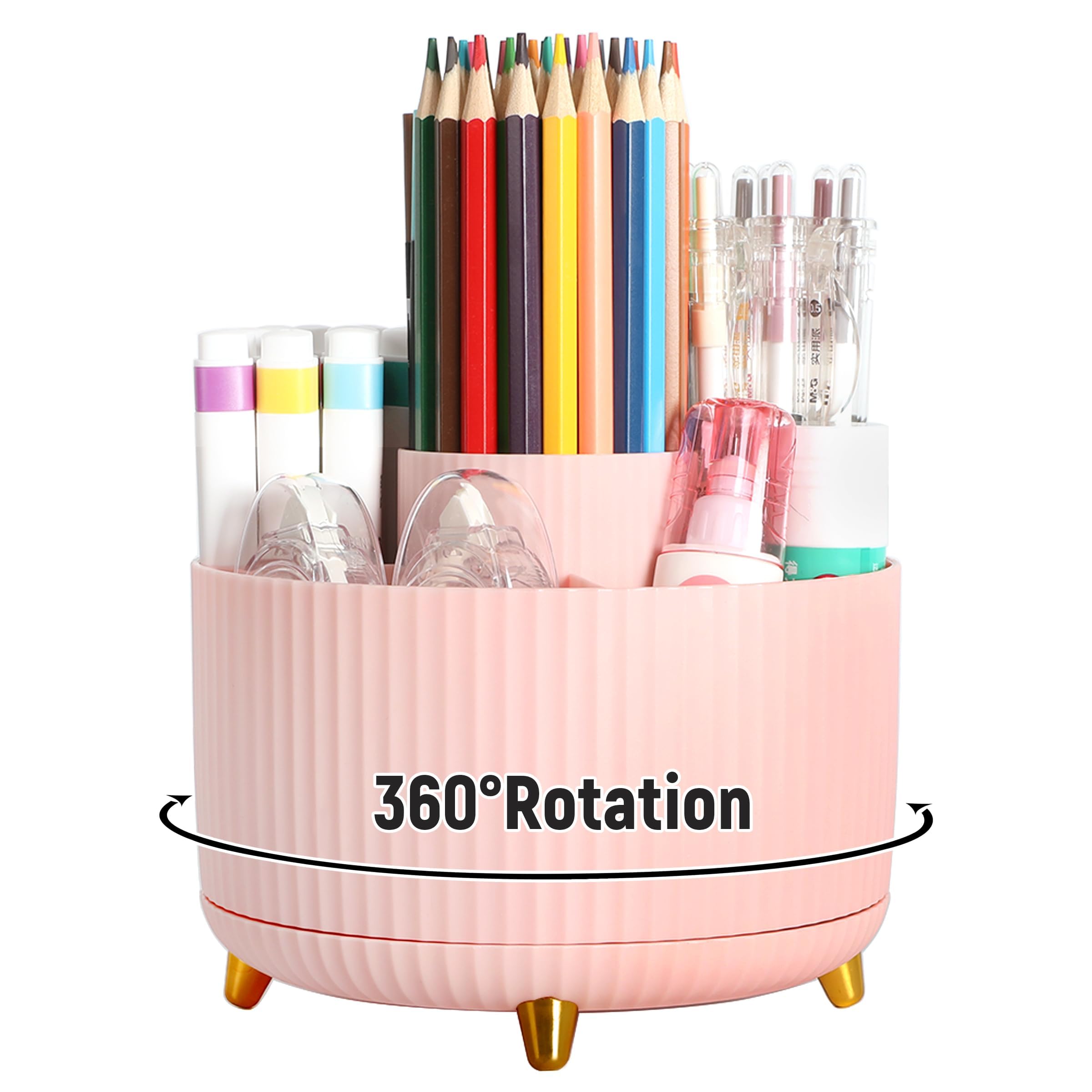 ZHABAYEN Desk Organiser, 360-Degree Rotating Pen Holder, Pencil Holder for Desk, Pen Pencil Holder Desk Organiser, Makeup Brush Holder Organiser, Pen Pot for Desk Tidy Home, School, Office (Pink)