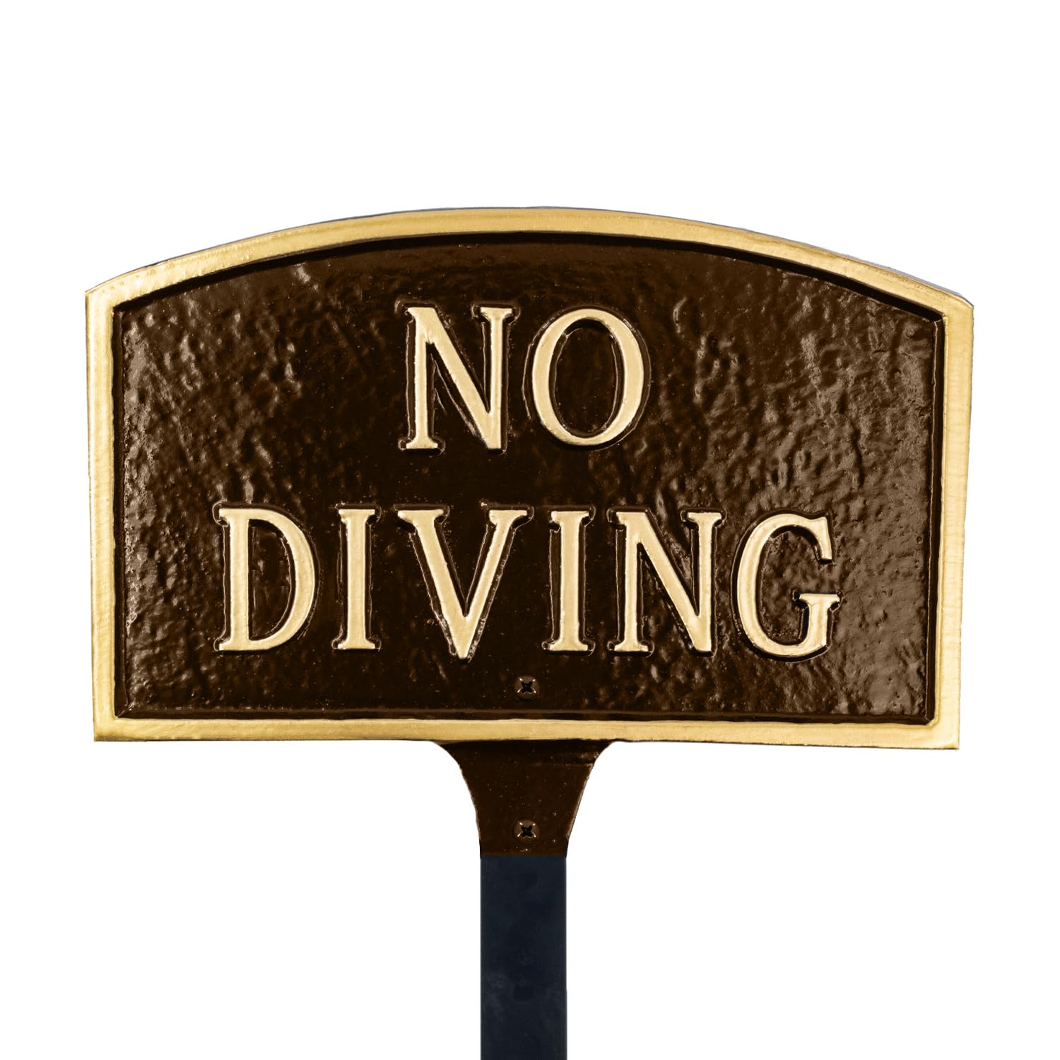 No Diving Small Arch Statement Plaque with Lawn Stake - Oil Rubbed/Gold