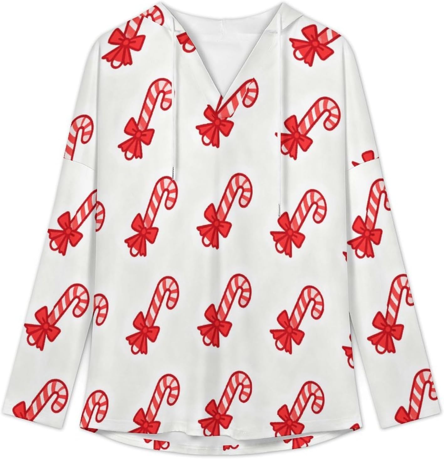 Women's V-Neck Hoodies Long Sleeve Pullover Sweatshirt with Drawstring, Loose Fit Lightweight Casual Top