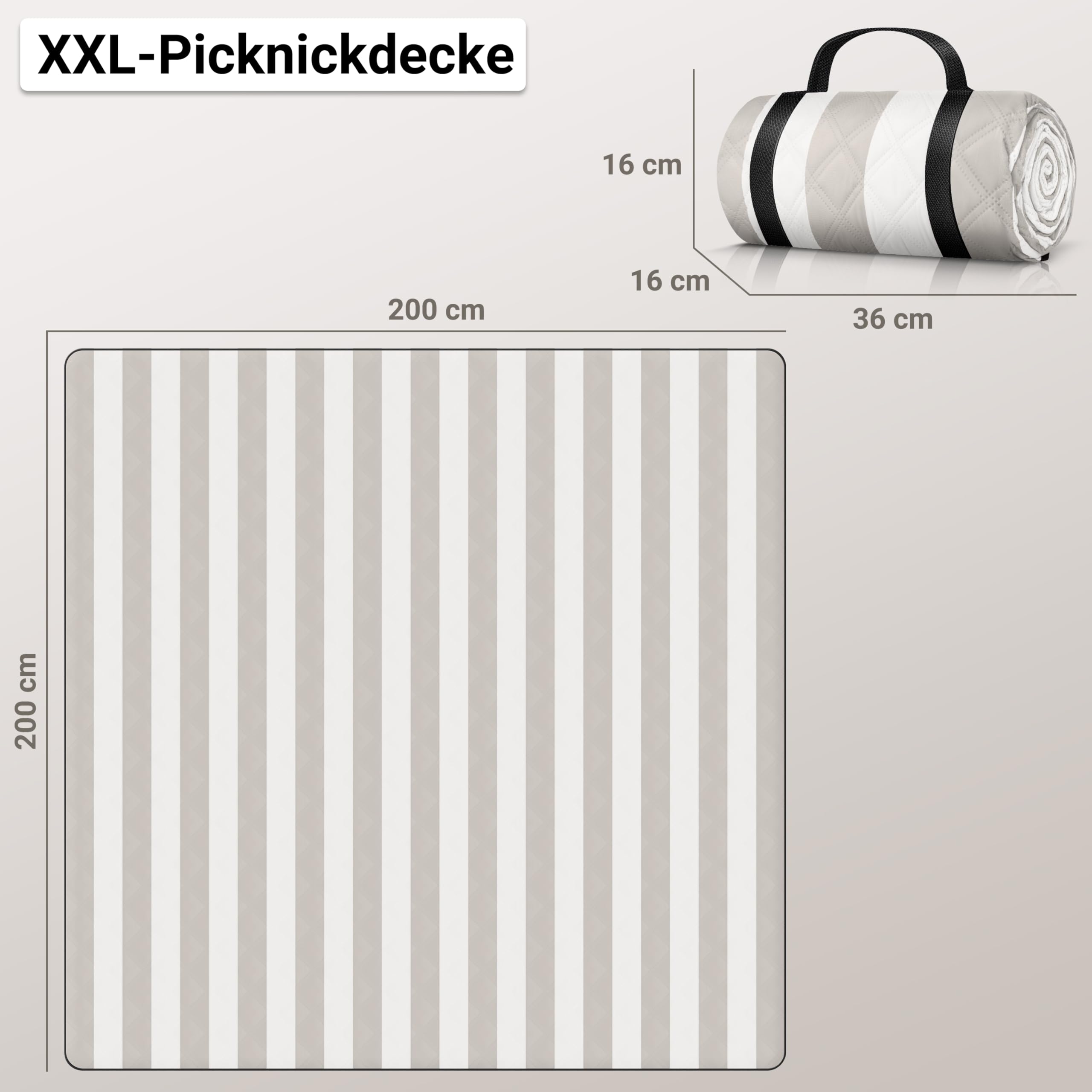 HOEL Picknickdecke 200x200 cm wasserabweisend + isoliert - Strandmatte gepolstert XXL - Picknickdecken - Outdoor Stranddecke für Picknick Camping Strand - Picnic Blanket
