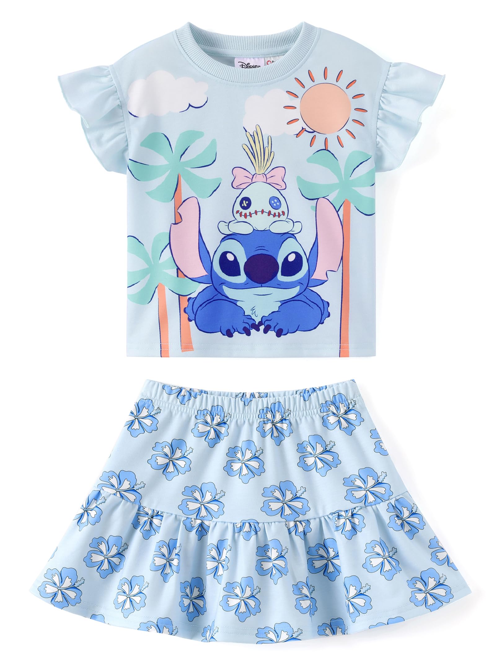 Disney Girls' 2-Piece Outfit Sweatshirt Top &amp; Pleated Skirt Set 2-9Y