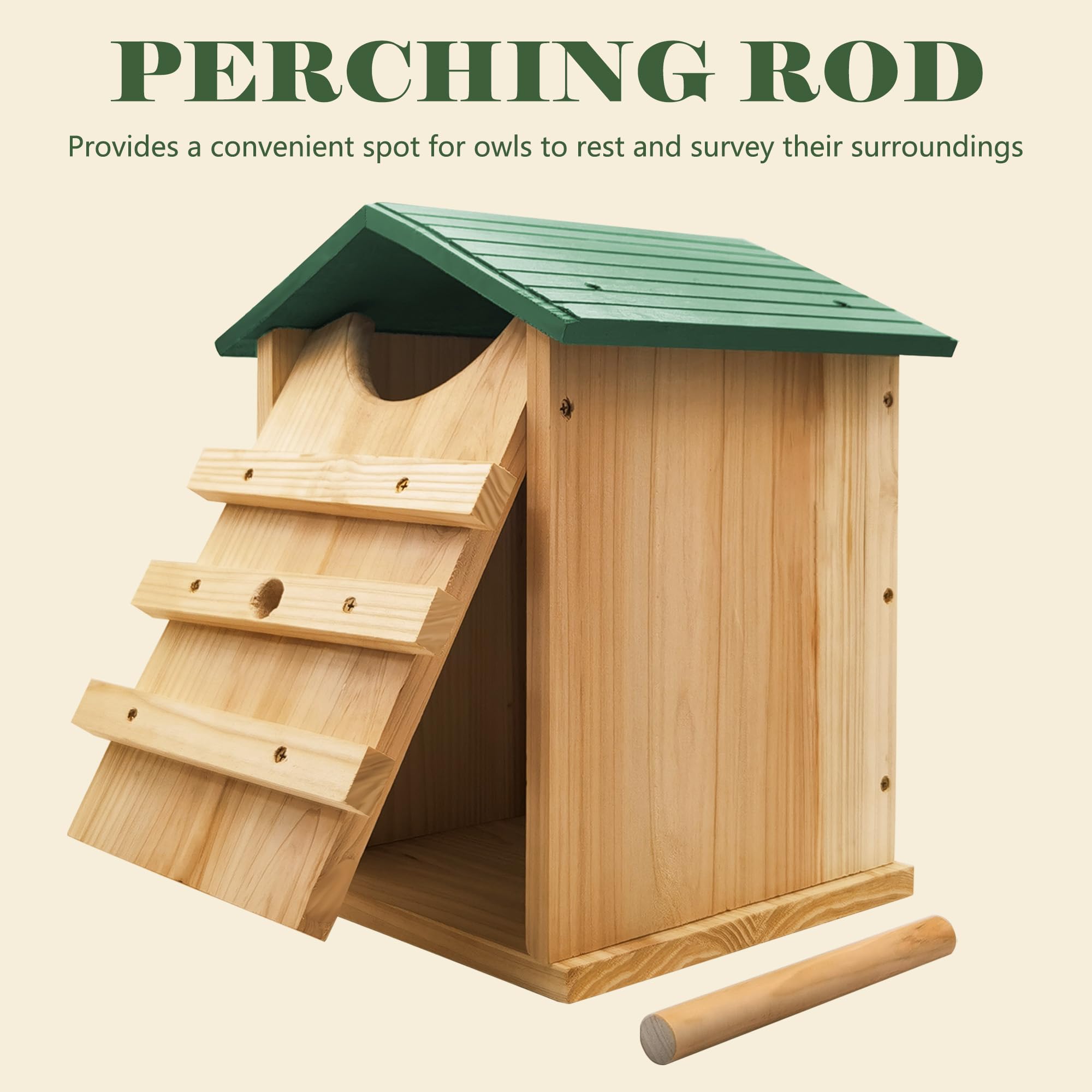 PROLEE Screech - Casa de búho para exteriores, caja de anidación de búho de cedro de 14 x 10 pulgadas con puerta de limpieza, accesorios de montaje y virutas de madera, casa de pájaros de madera