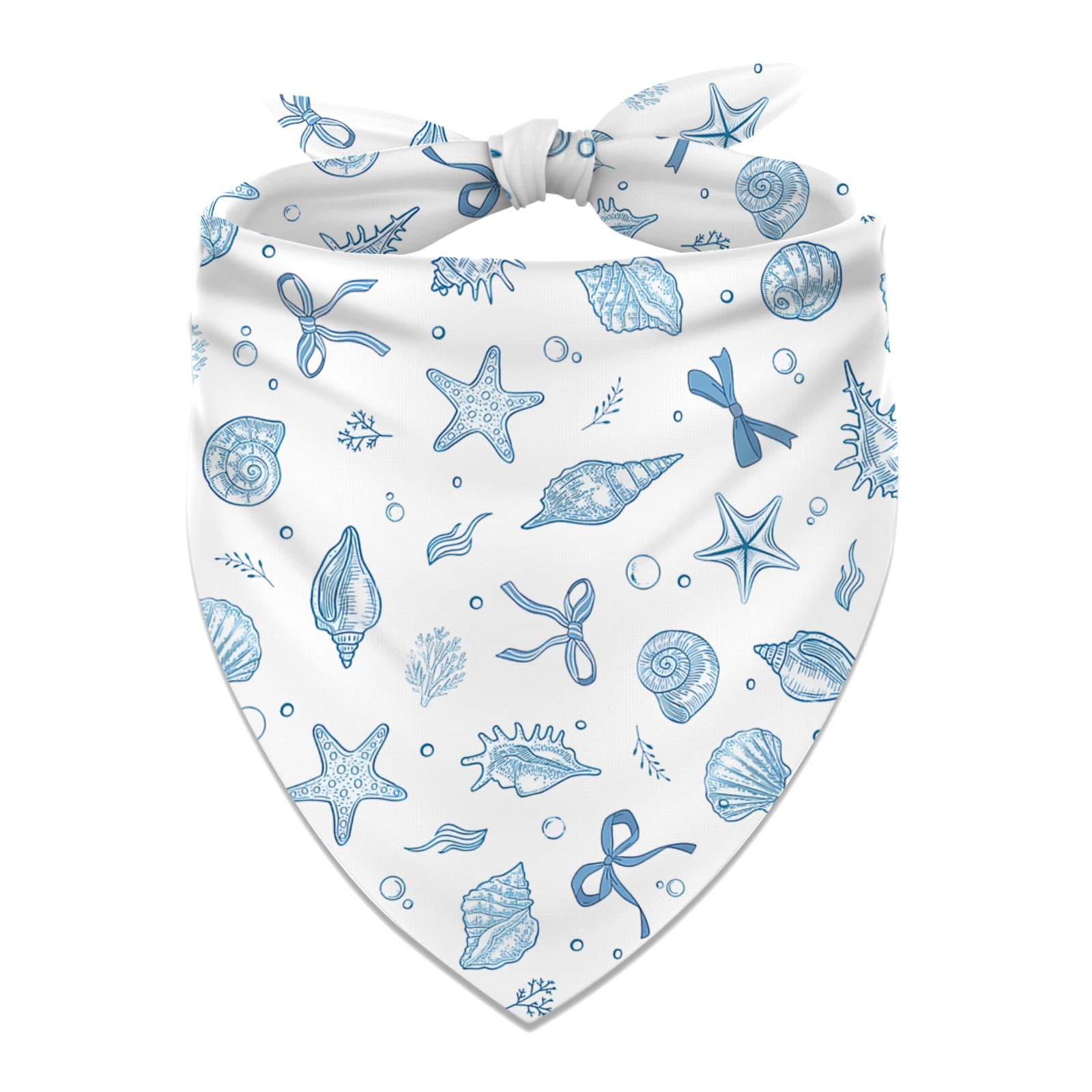 Heyfary Blue Bow Starfish and Seashell Dog Bandana Under The Sea Nautical Ocean Theme Birthday Party Decorations for Small Medium Dogs Cats Pets Adjustable Triangle Scarf