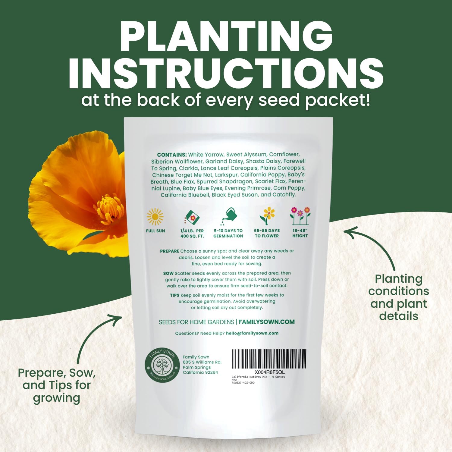 California Regional Mix – 79,000 Seeds for Planting – 2026 Season – 4 Ounce Pouch