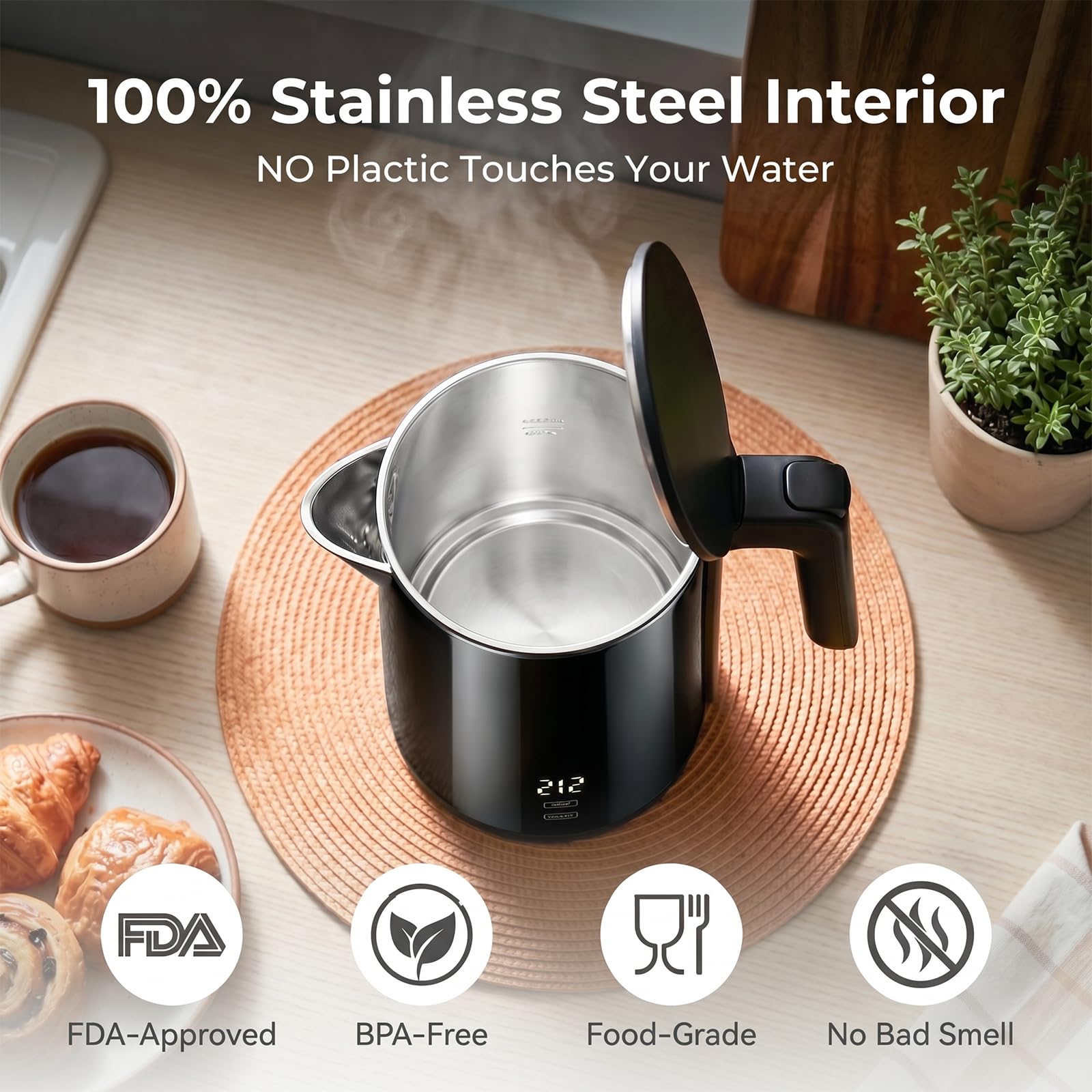 Electric Kettle 1.0L, 1200W Fast Boiling, 7 Temp Settings & 4H Keep Warm