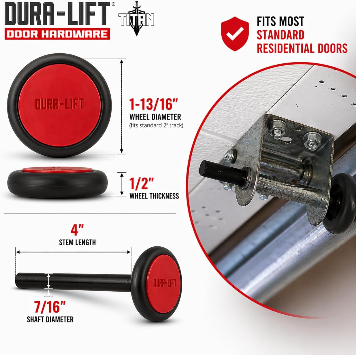 Dura-Lift Titan Premium Quiet Nylon Garage Door Rollers, 2 in. Wheel with Sealed 6200ZZ Bearing, 4 in. Corrosion-Resistant Stem, 10-Pack Replacement Kit for Sectional Track-Style Doors image 2