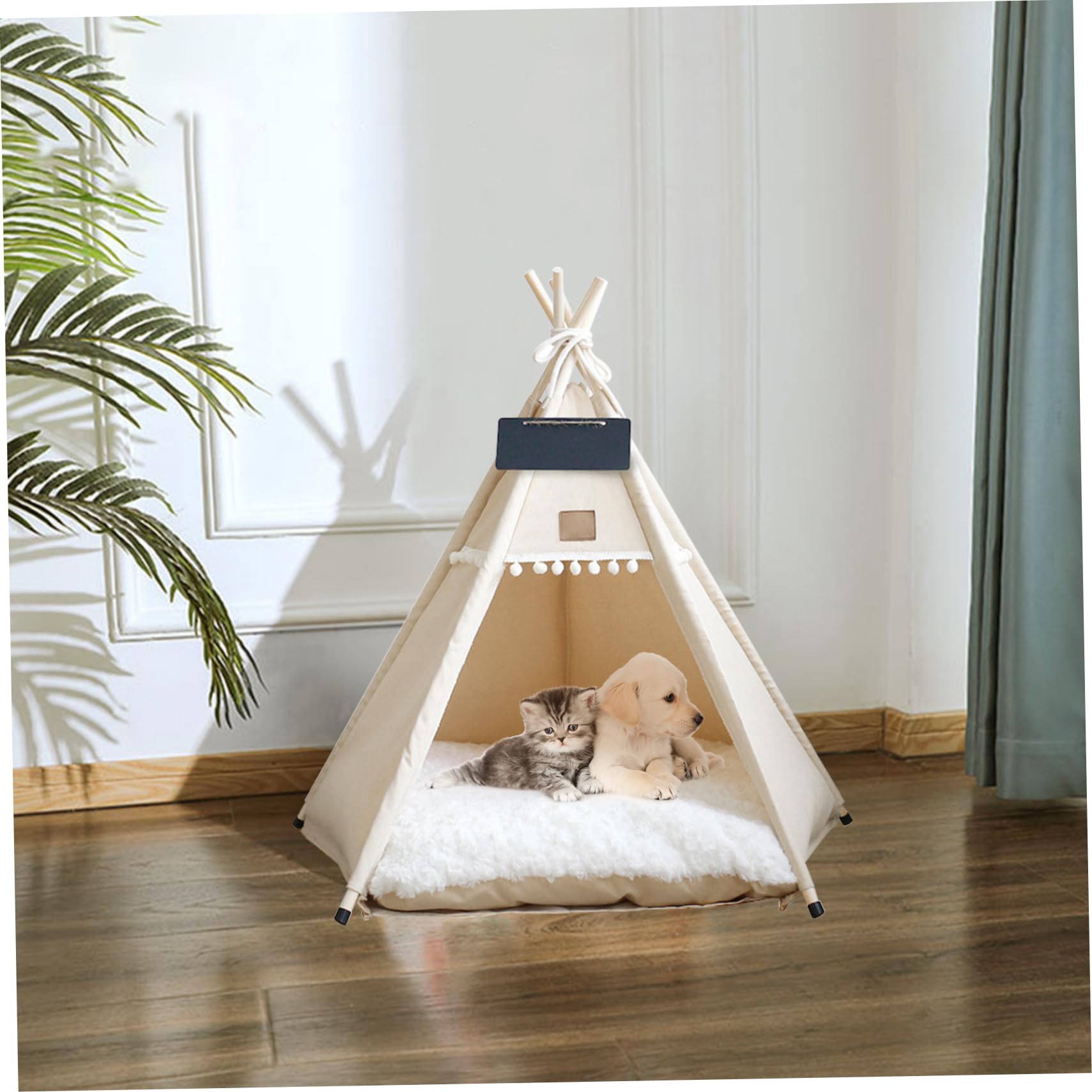 Tipi pour Chien et Chat Tentes de tipi Portables pour Animaux de Compagnie avec Coussin et Petit Tableau 28 Pouces Haut Niche d'intérieur Lavable pour Chiot Lit Doux pour Animaux Moins