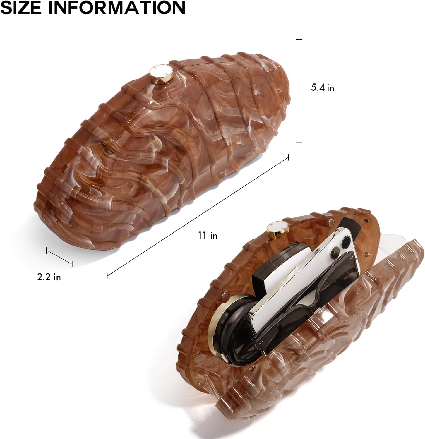 Acrylic Clutch Purse for Women Evening Bag, Irregular Shell Acrylic Purse Box Clutch with Chain for Party Wedding Prom - Image 6