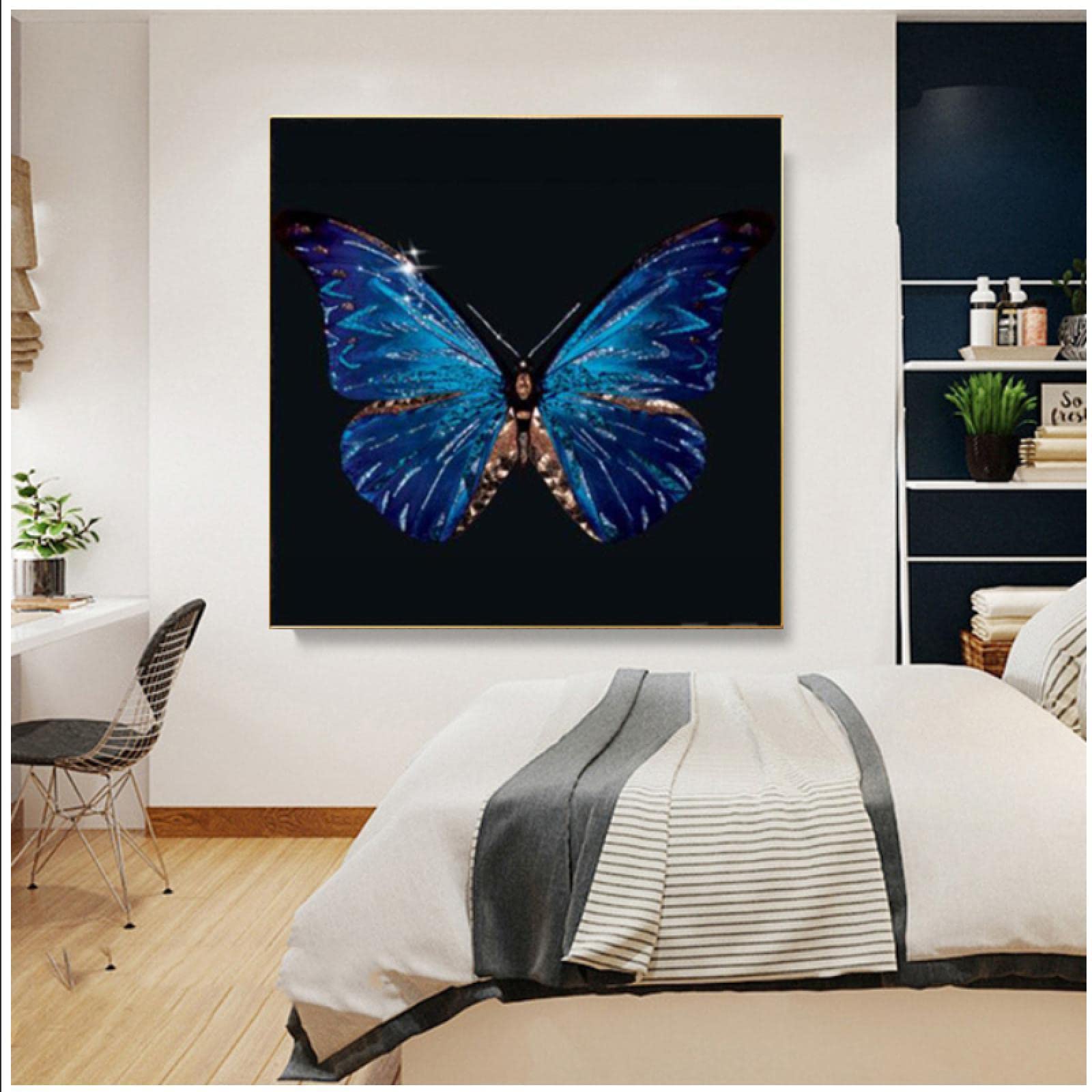 Tableau Sur Toile 'Papillon Bleu' – Impression Décoration Murale 40x60 Cm, Style Élégance Animaux, Sans Cadre