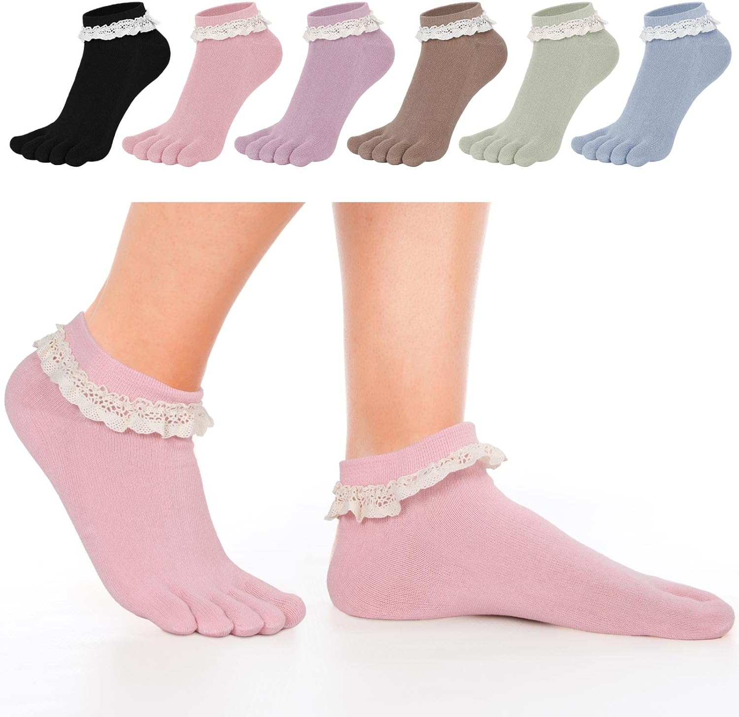 Bencailor 6 Pairs Women Toe Socks Pastel Cotton Toe Socks Lace Ankle Socks with Toe Separators for Women running Athletic - Image 3