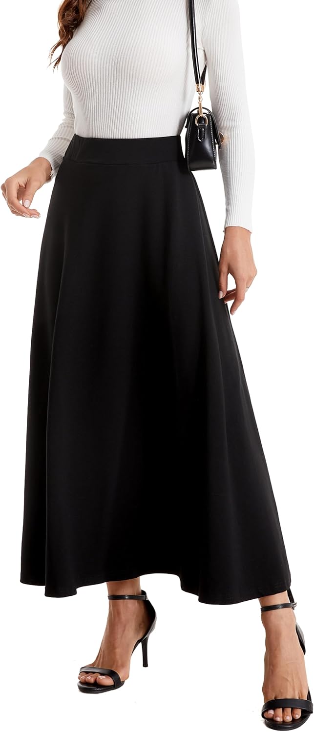 Womens Fall Winter Elastic Waist Long Skirts A Line Ankle Length Vintage Skirt - Image 5