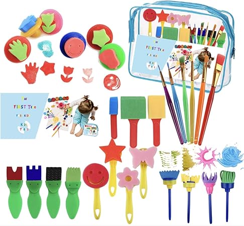 Amazon スポンジ絵具セット 27点セット 子供おもちゃ 絵を描くおもちゃ 耐久性あり 小学校 幼稚園 自宅用 子供知育おもちゃ 絵画ツール 筆 ブラシ 通販