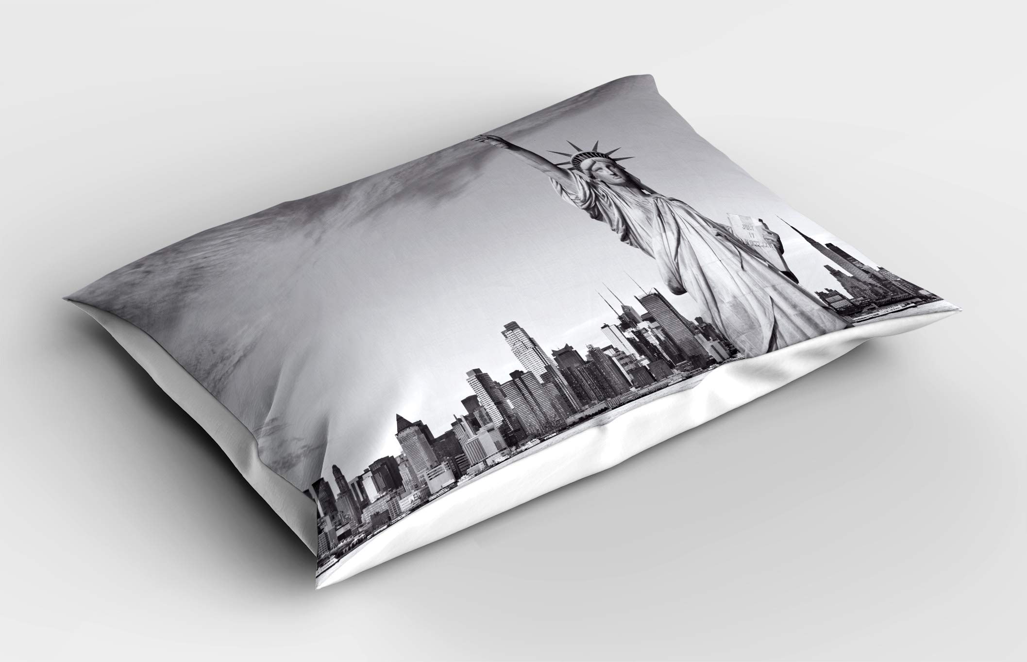 Ambesonne New York City Pillow Sham, Liberty New York City Famous American Monument Landscape Illustration, Decorative Standard Size Printed Pillowcase, 26