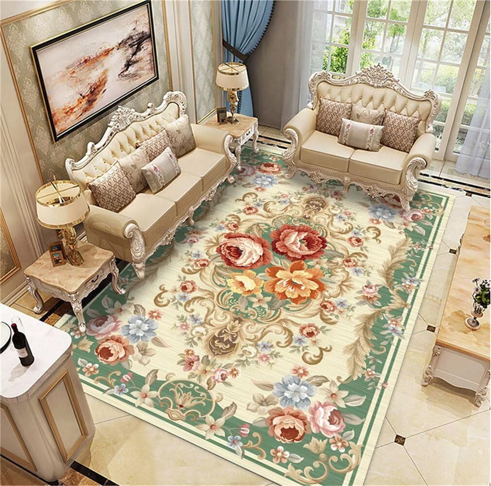 Tapis de salon vert au motif floral vintage d'une douceur absolue