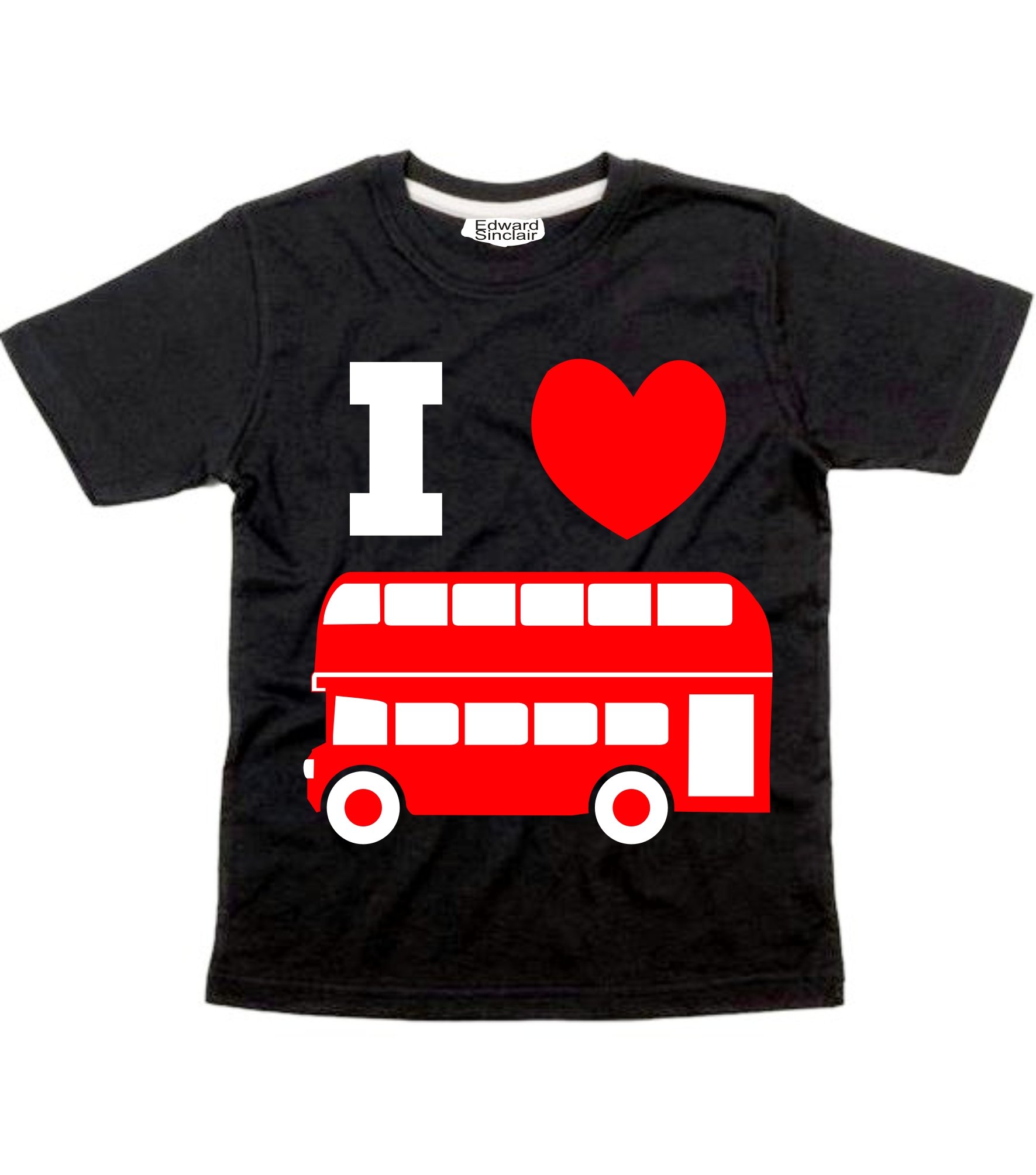 Edward Sinclair | 7-8 Years | I Love Buses | Black Children's T-Shirt | with red & White Print