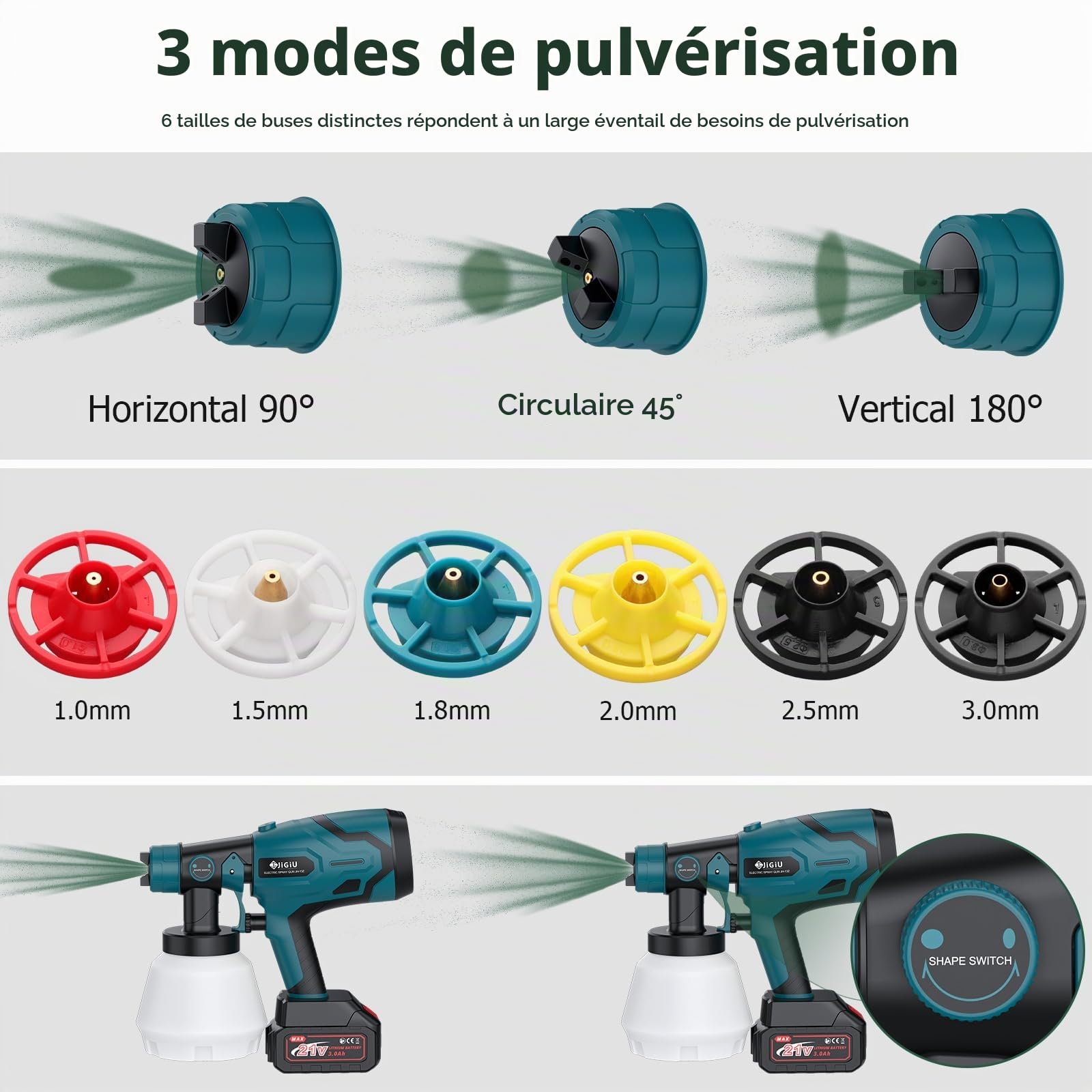 JiGiU Pistolet à Peinture sans Fil 21V Anti-bouchage - Bleu