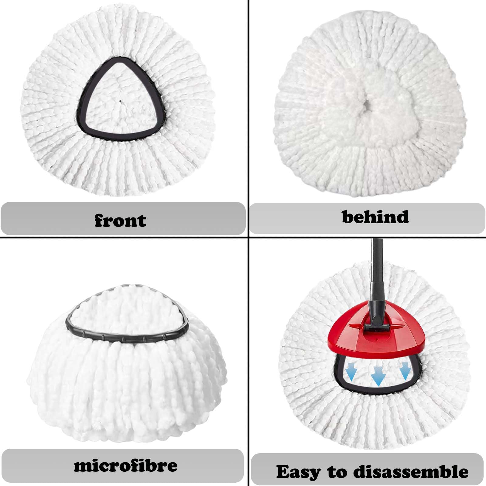 Paquete de 4 cabezales de repuesto para fregona O-Ceda de repuesto para fregona giratoria, recambios de fregona giratoria de microfibra, cabezal de fregona de fácil limpieza, lavable a máquina