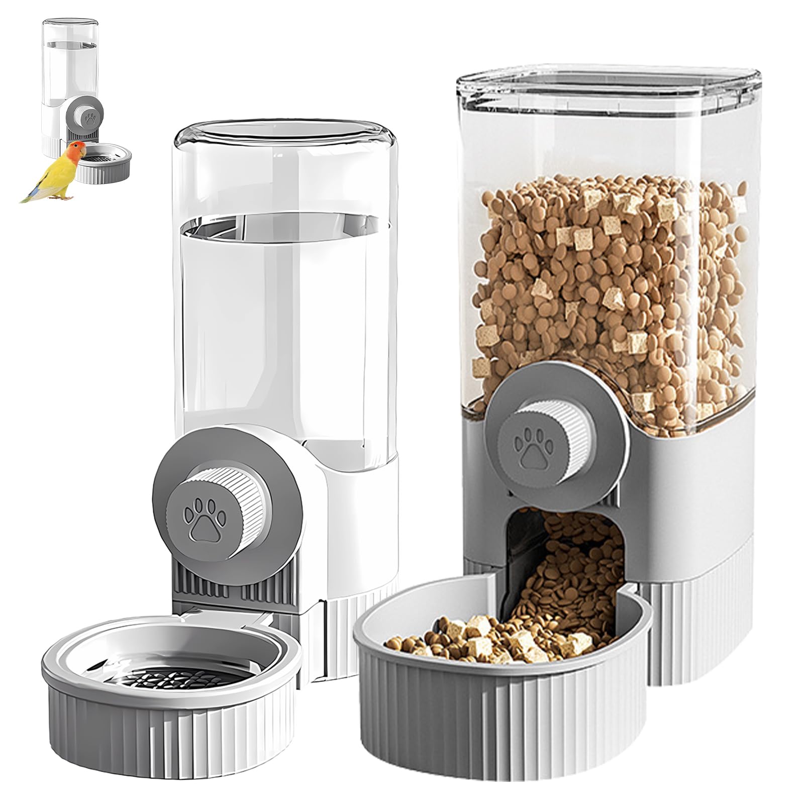 2 Pcs No Mess Bird Feeder Water Dispenser Set, Bird Cage Feeder Parrot Automatic Parakeet Food Container Detachable Accessories for Animals