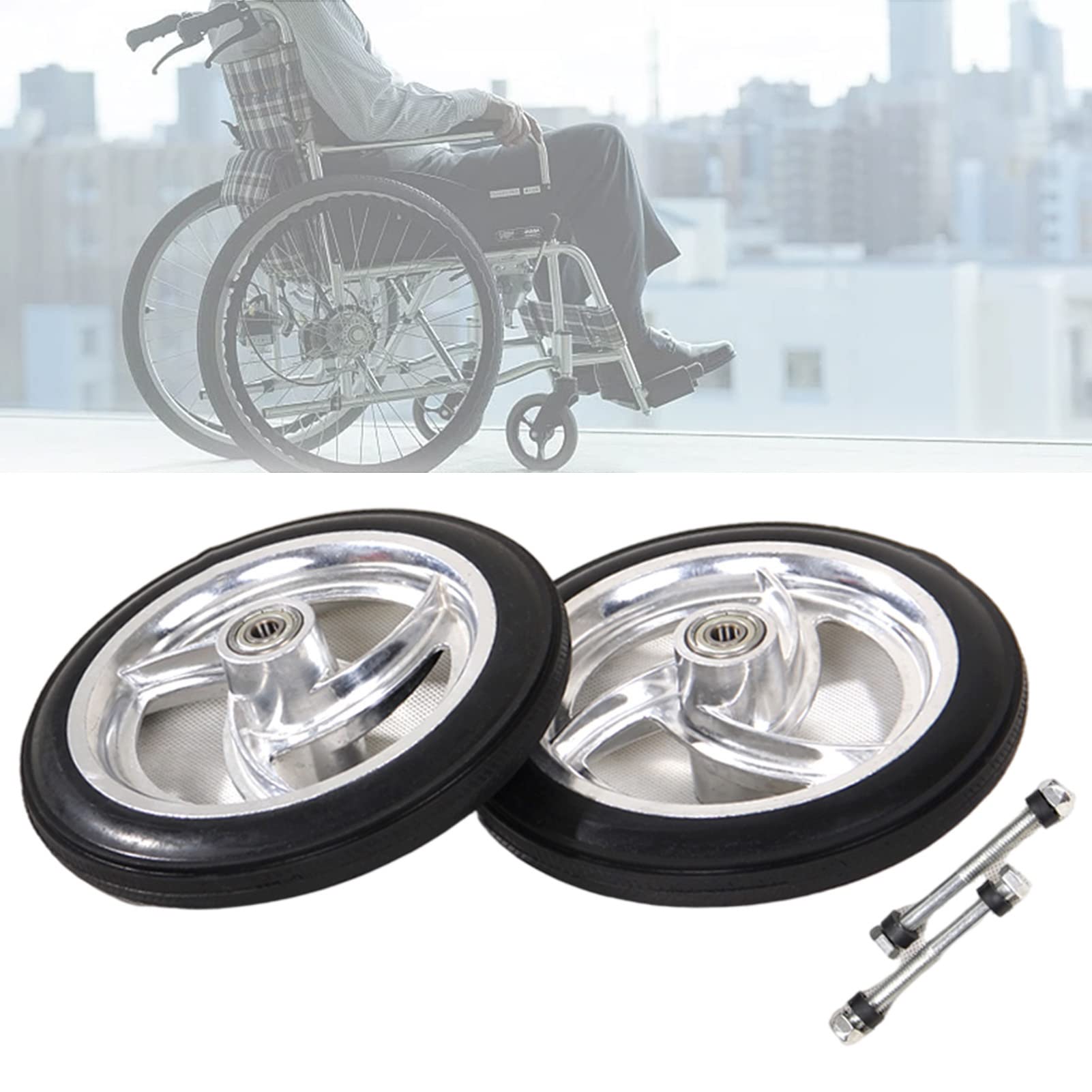 NGD 7 Pulgadas Ruedas Delanteras para Sillas de Ruedas No Inflables,con Cojinete de 5/16 "(8 mm),Buje de 2-3/8" (60 mm) de Ancho,Paquete de 2 Rueda de Goma Antideslizante