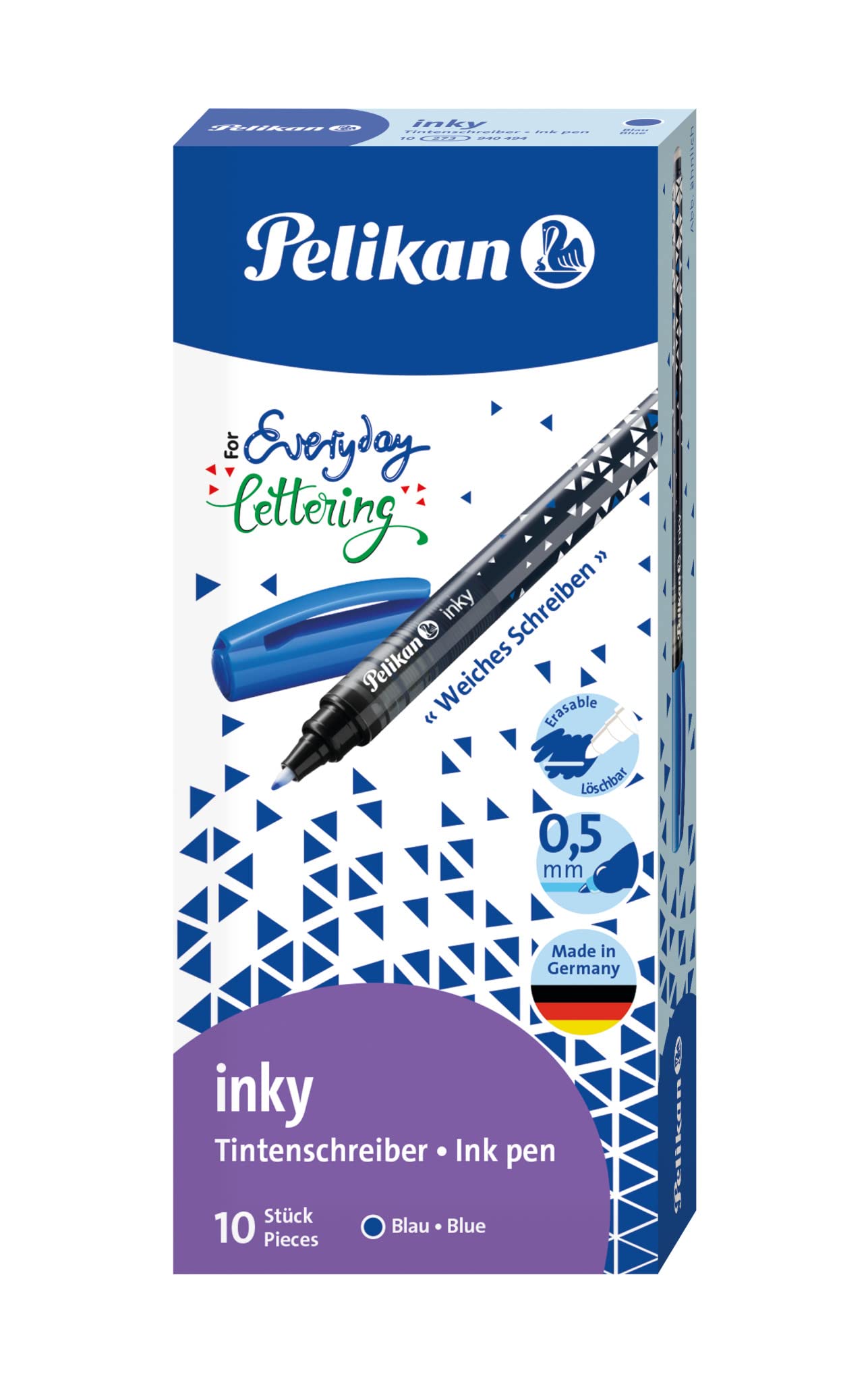 Pelikan Ink Pen Inky 273, Blue, Pack of 10 in Folding Box, 1 Piece (Pack of 10)