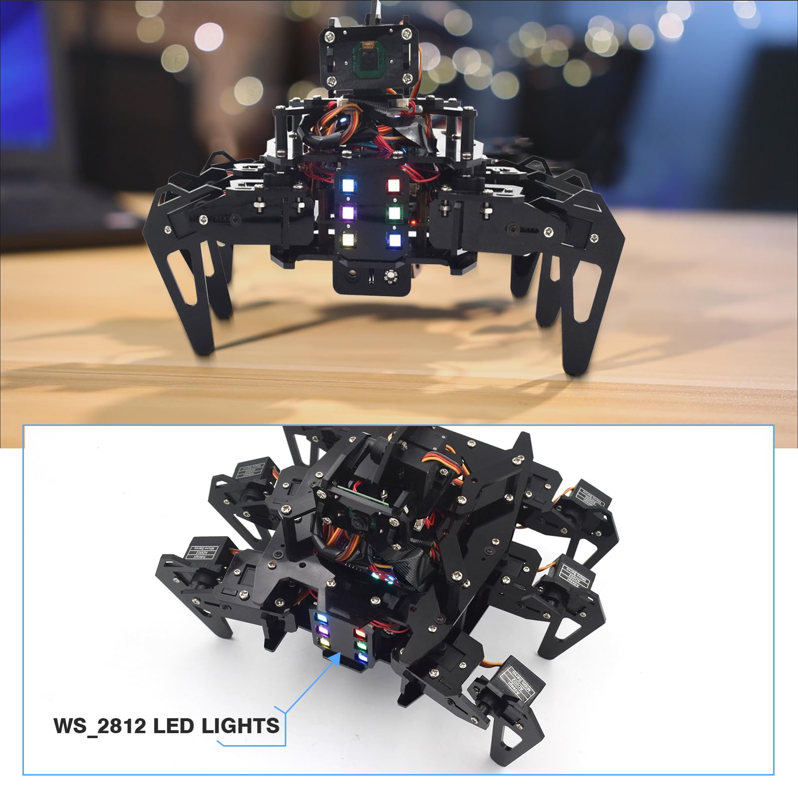 Adeept RaspClaws Hexapod Spider Robot Kit für Raspberry Pi 4/3 Modell B+/B, STEAM Crawling Robot, OpenCV-Zielverfolgung, Videoübertragung,PDF-Handbuch