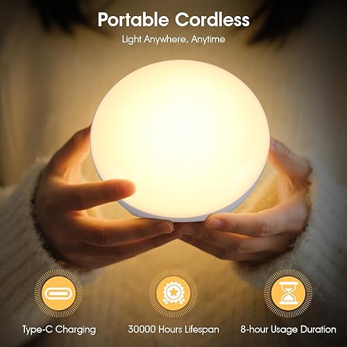 Miniatura 4 de Pequeña lámpara de mesa inalámbrica con sensor de gravedad, portátil recargable de 2200 mAh, funciona con pilas, mini luz cálida y suave para mesita