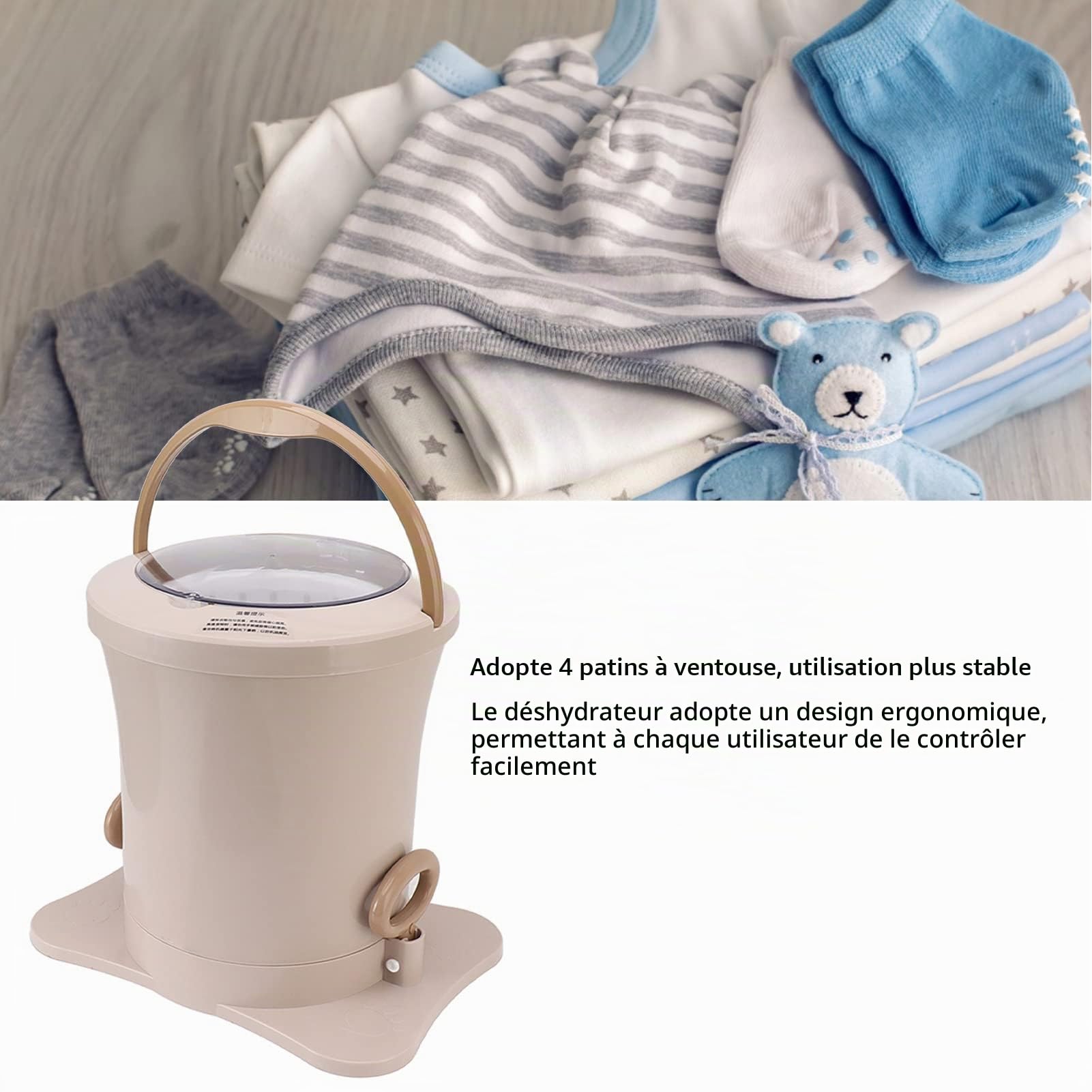 Focket Sèche Linge Compact, Sèche Linge Manuel Non électrique 2500 TR/Min avec Panier Amovible, Sèche Linge Portable pour Camping, Appartements, Camping Car, école, Dortoir, Mini Sèche (Abricot)