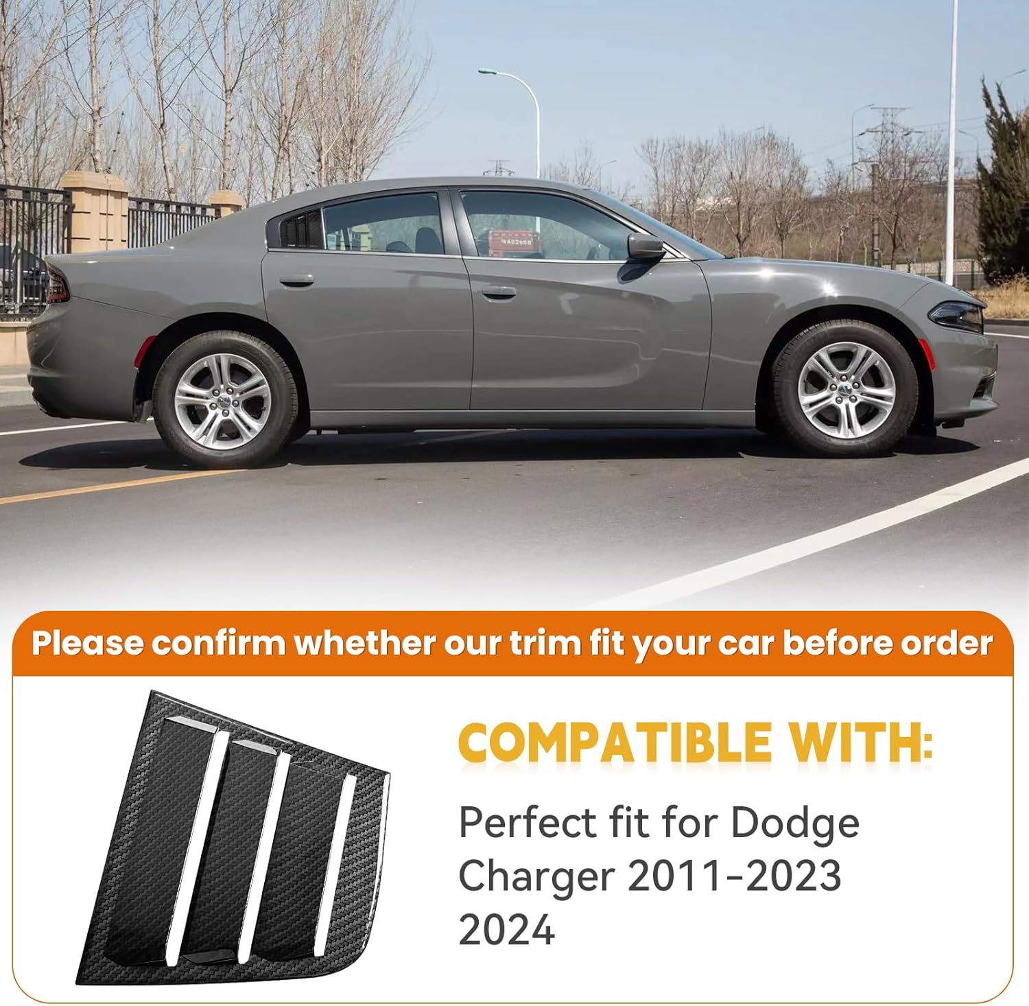 TENGBASE for Dodge Charger 2011-2023 2024 Side Window Shades Cover Blinds, Dodge Charger Window Louver ABS Carbon Fiber (2Pack)