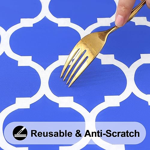 Miniatura 77 de Smiry - Mantel redondo de vinilo ajustable con bordes elásticos y parte trasera de franela, mantel de vinilo impermeable, lavable, diseño enrejado