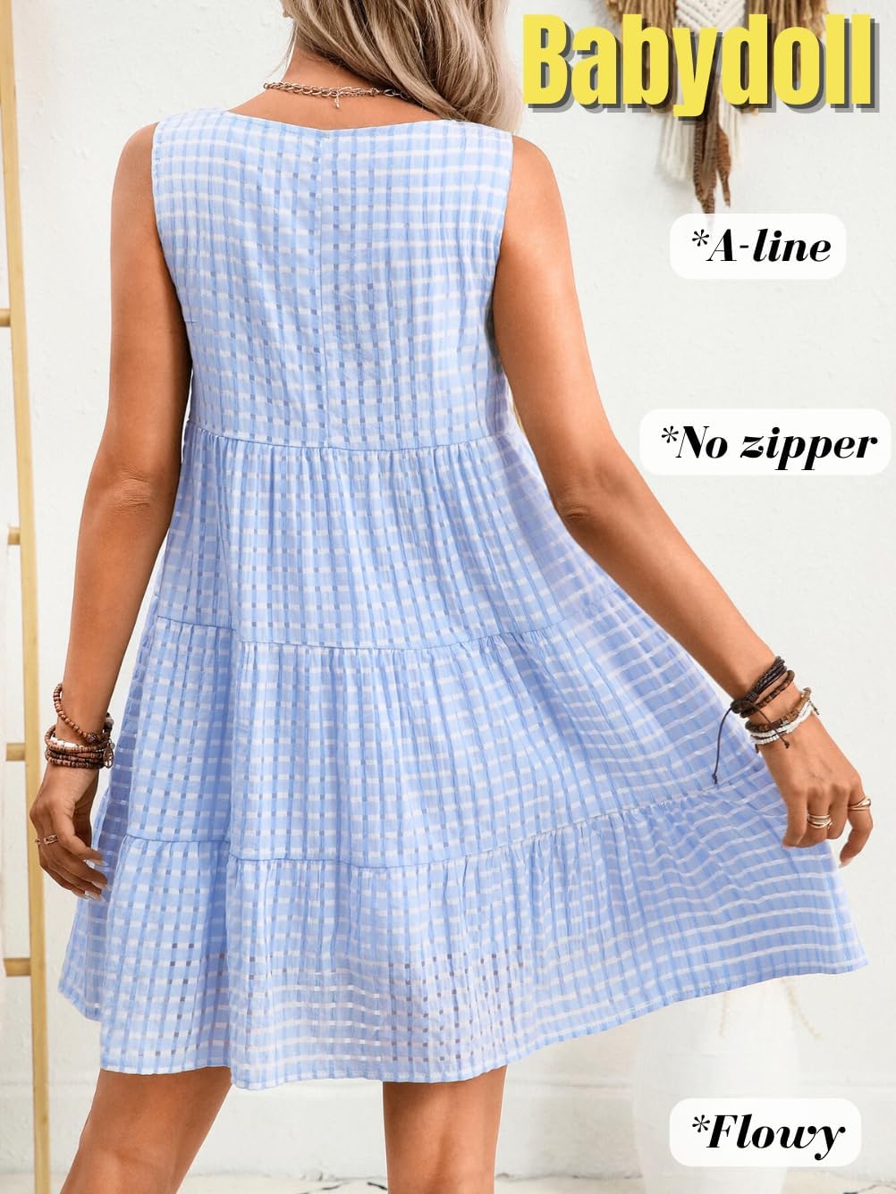 Kaei&Shi Summer Gingham Dress,Plaid Cottage Core Short Tank Dresses,Women Vacation Babydoll Sundress - Image 2