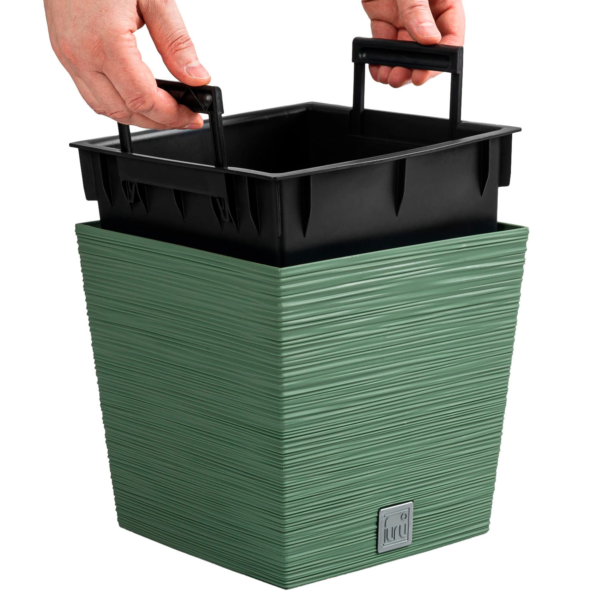 Erdgrüner Blumentopf Mit Tank | FURU Kollektion | 25x25x24,7 Cm | 7,5 Liter | Für Drinnen & Draußen
