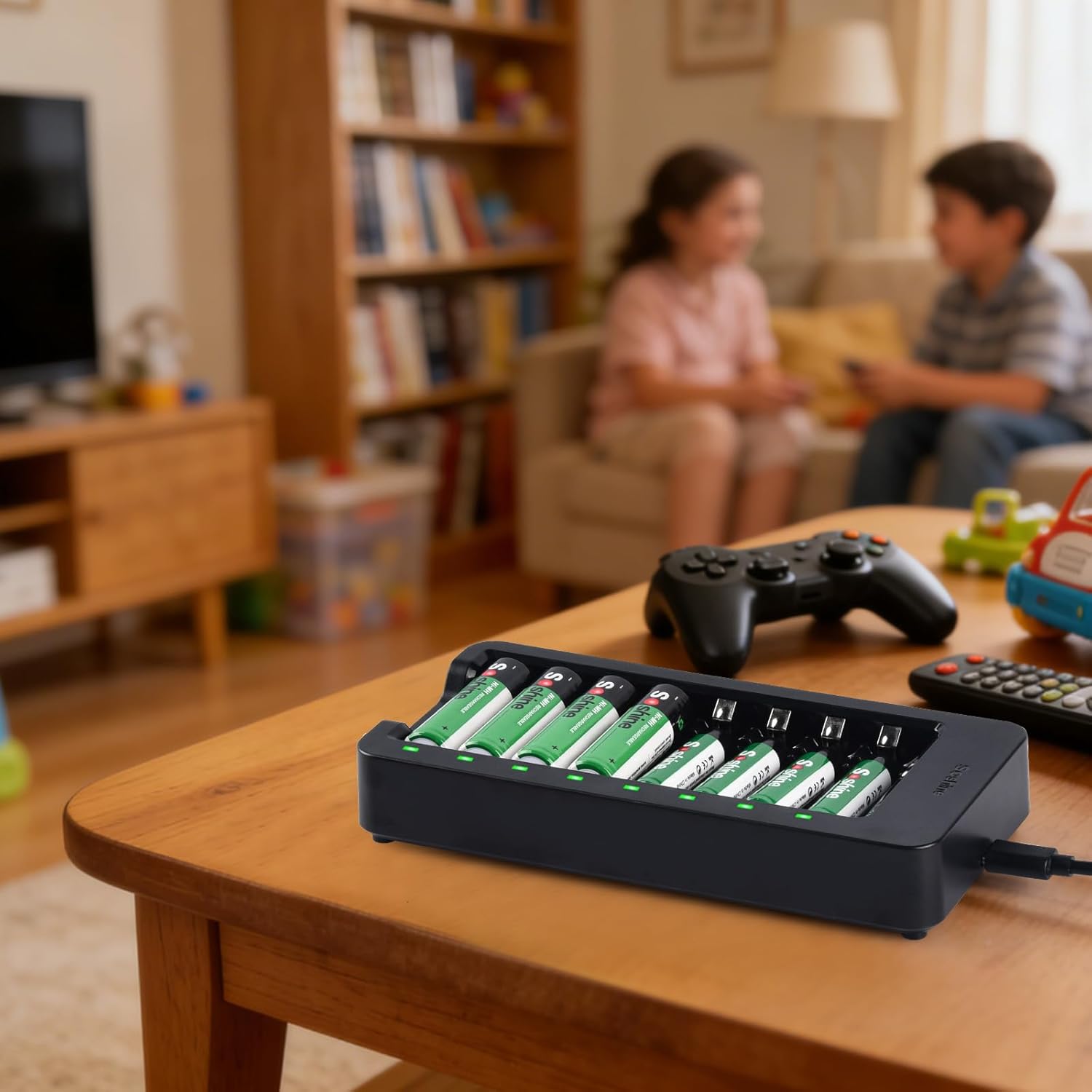 AA AAA Battery Charger with 16-Pack Rechargeable Batteries (8 AA 2500mAh & 8 AAA 1100mAh), 8-Bay Smart Charging Station with 5V 2A Adapter